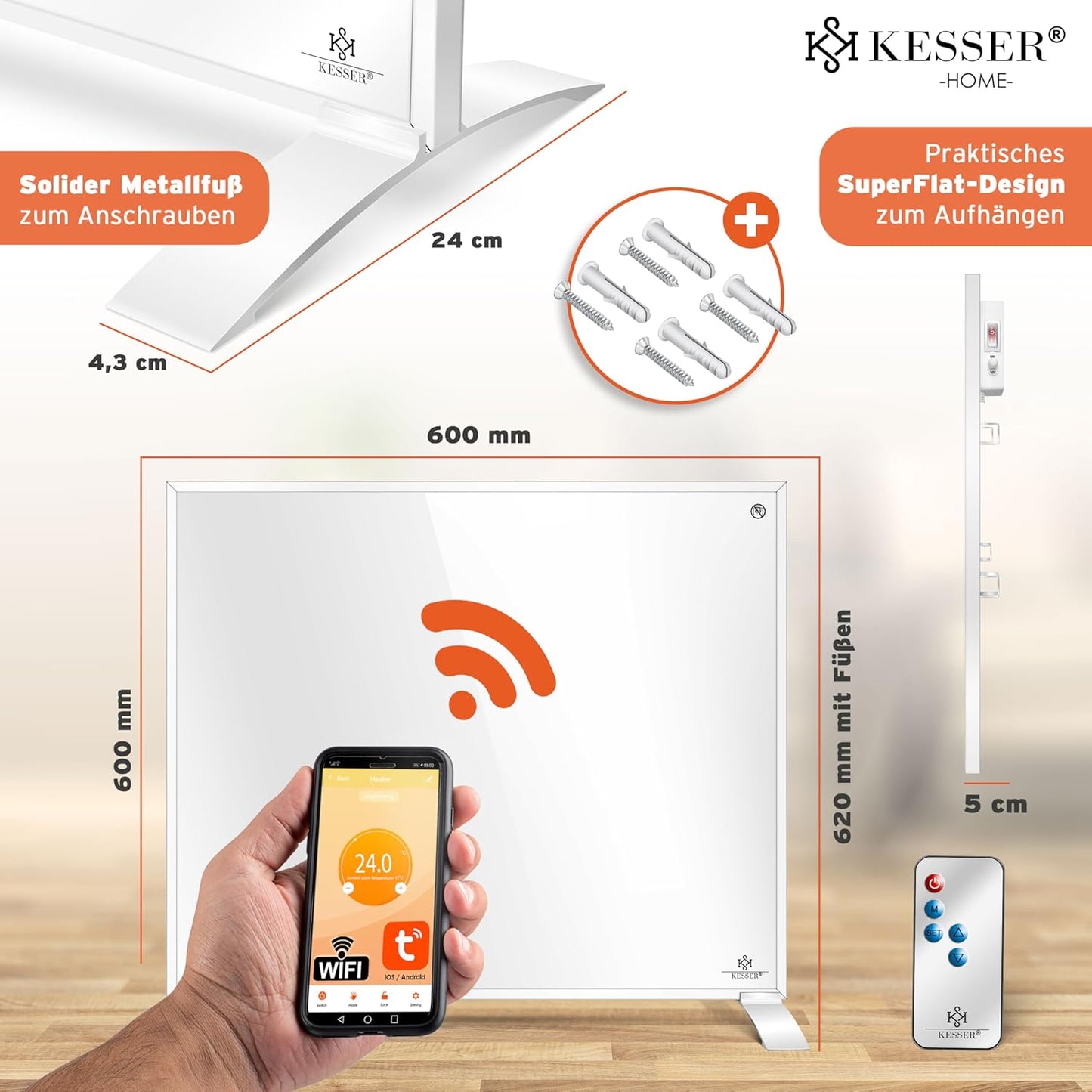 Infrarotheizung mit App-Steuerung, 350W