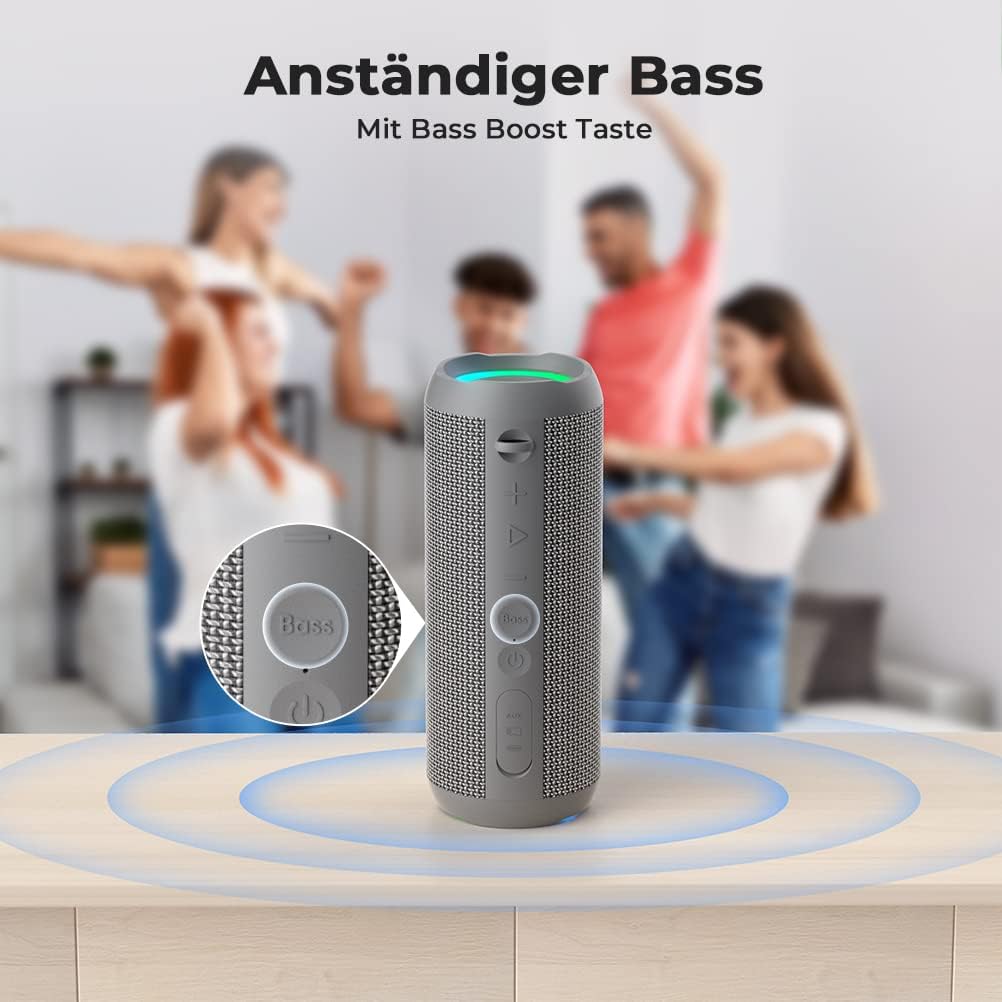 Wasserdichter Bluetooth Lautsprecher mit Licht, Grau