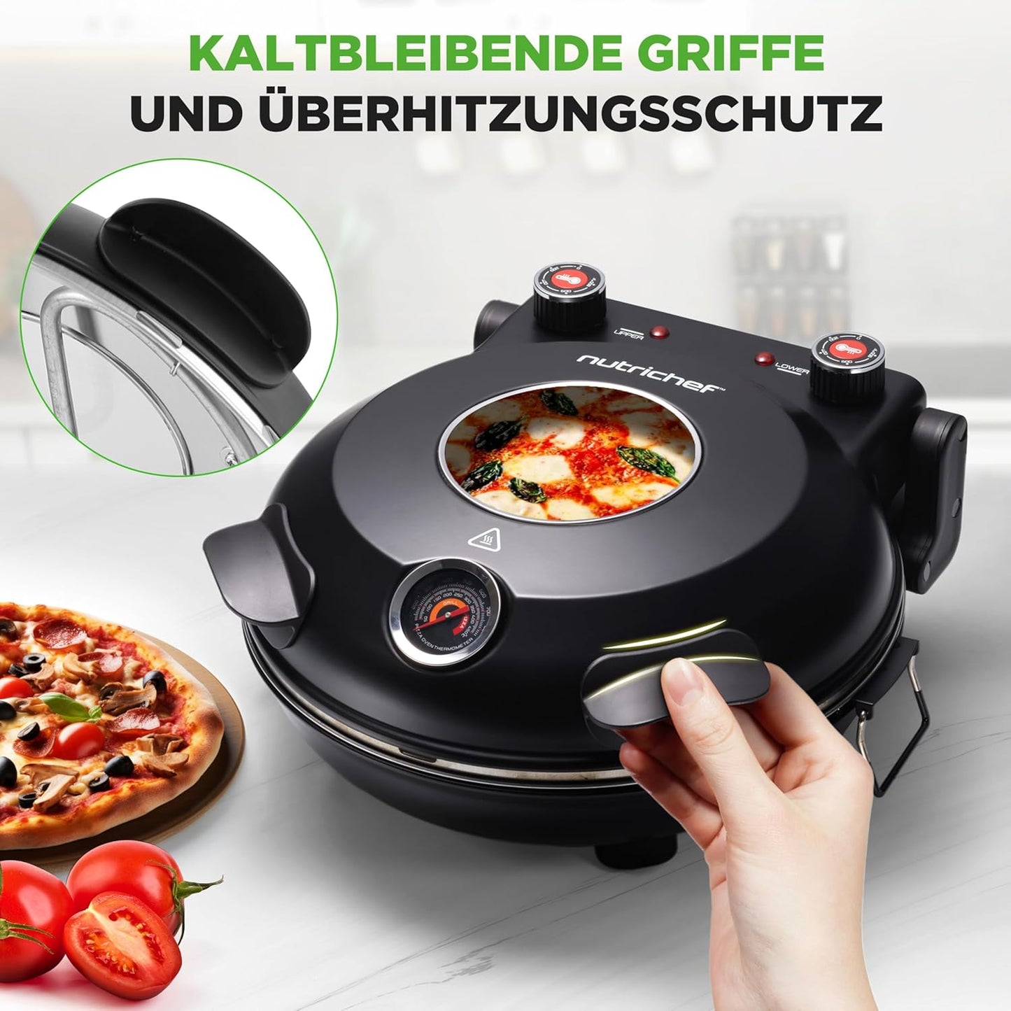 Elektrischer Pizzaofen mit Stein (30 cm, bis 426°C), Black