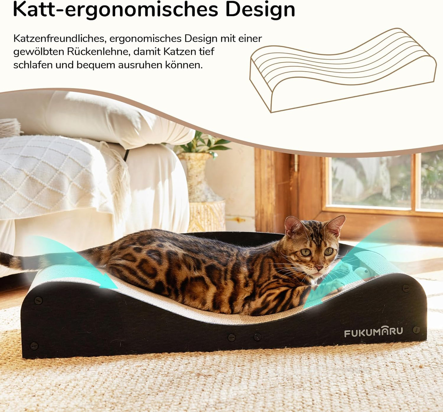 Katzenkratzbrett mit Liege und Ballspielzeug, Schwarz