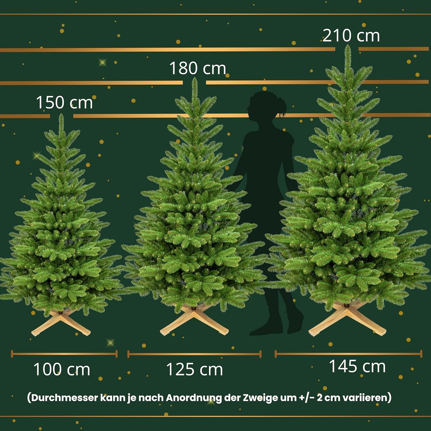 Künstlicher Weihnachtsbaum 150 cm mit Holzständer, Grün (Pvc Folie) 150 cm