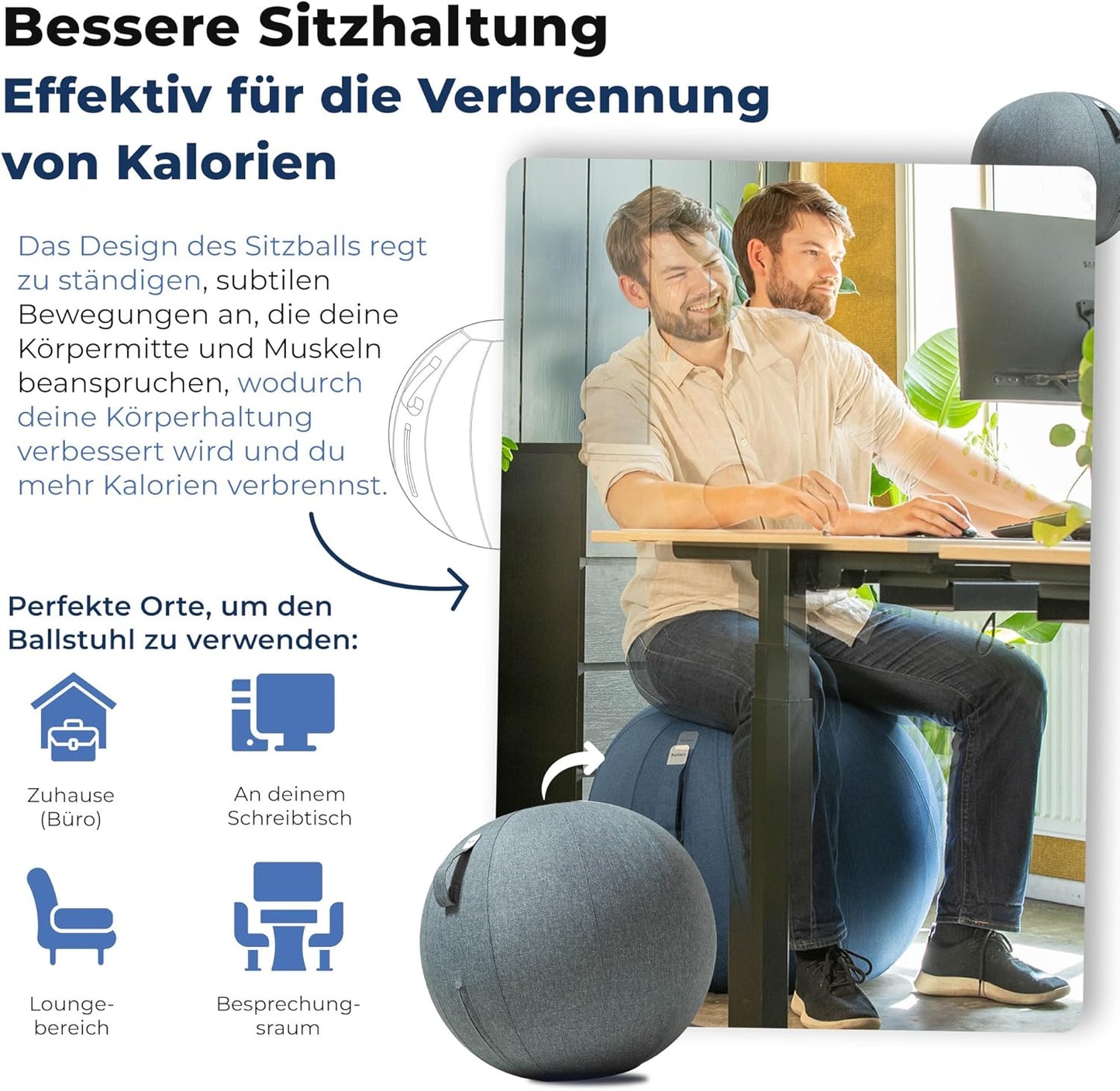 Ergonomischer Sitzball für Büro und Homeoffice (65 cm), 65 cm Dark Gray