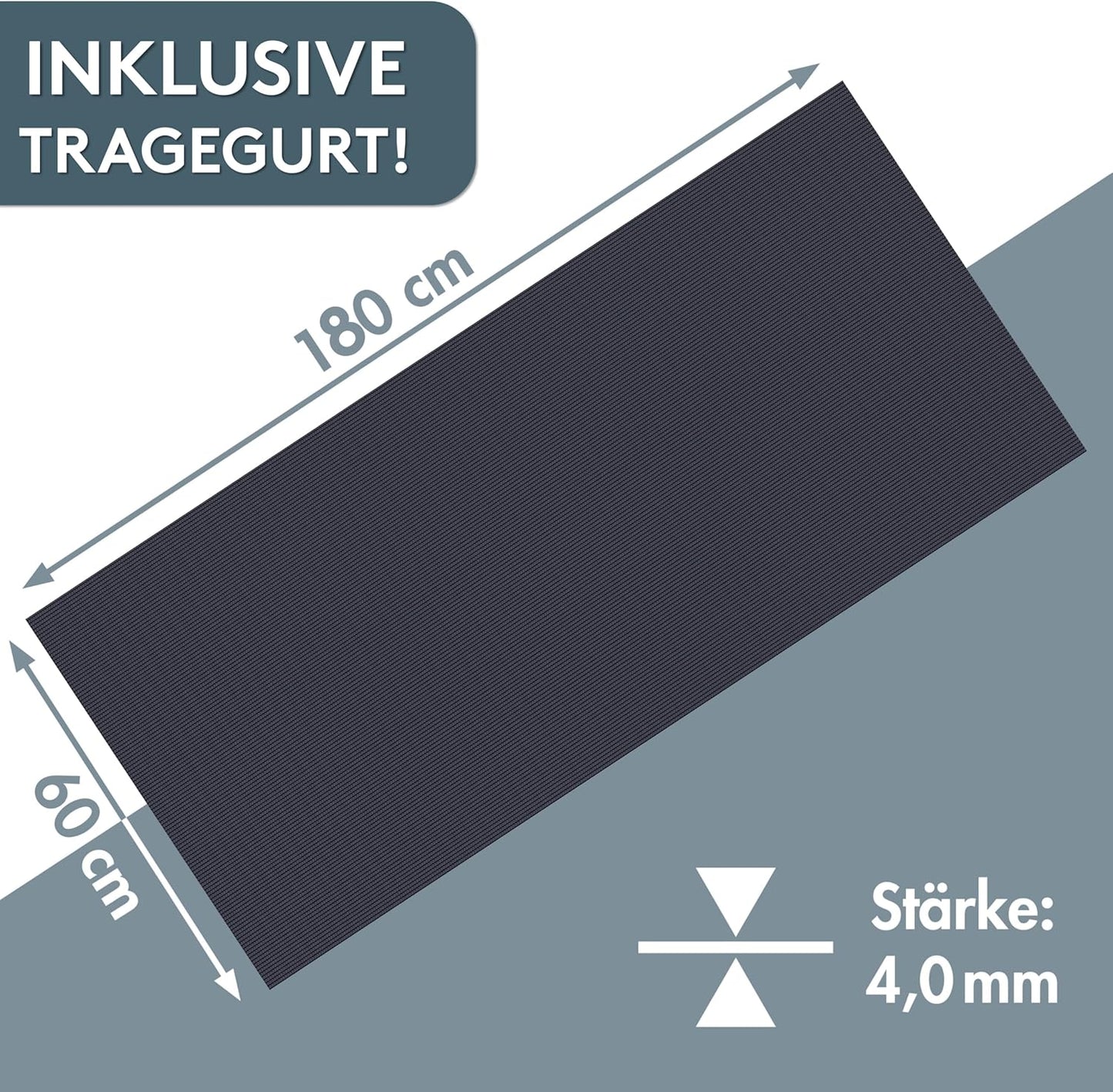Yoga- und Fitnessmatte mit Tragegurt (180x60cm), 60 x 180 cm Anthrazit
