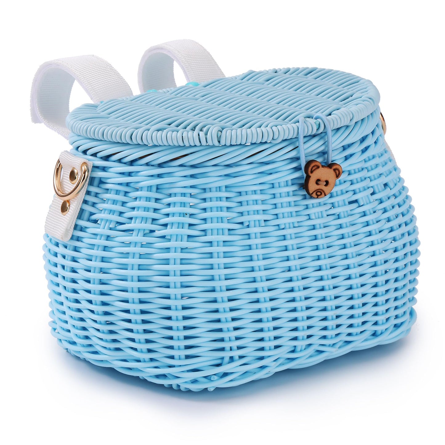 Abnehmbarer Kinderfahrradkorb, Rattan-Design, Blau