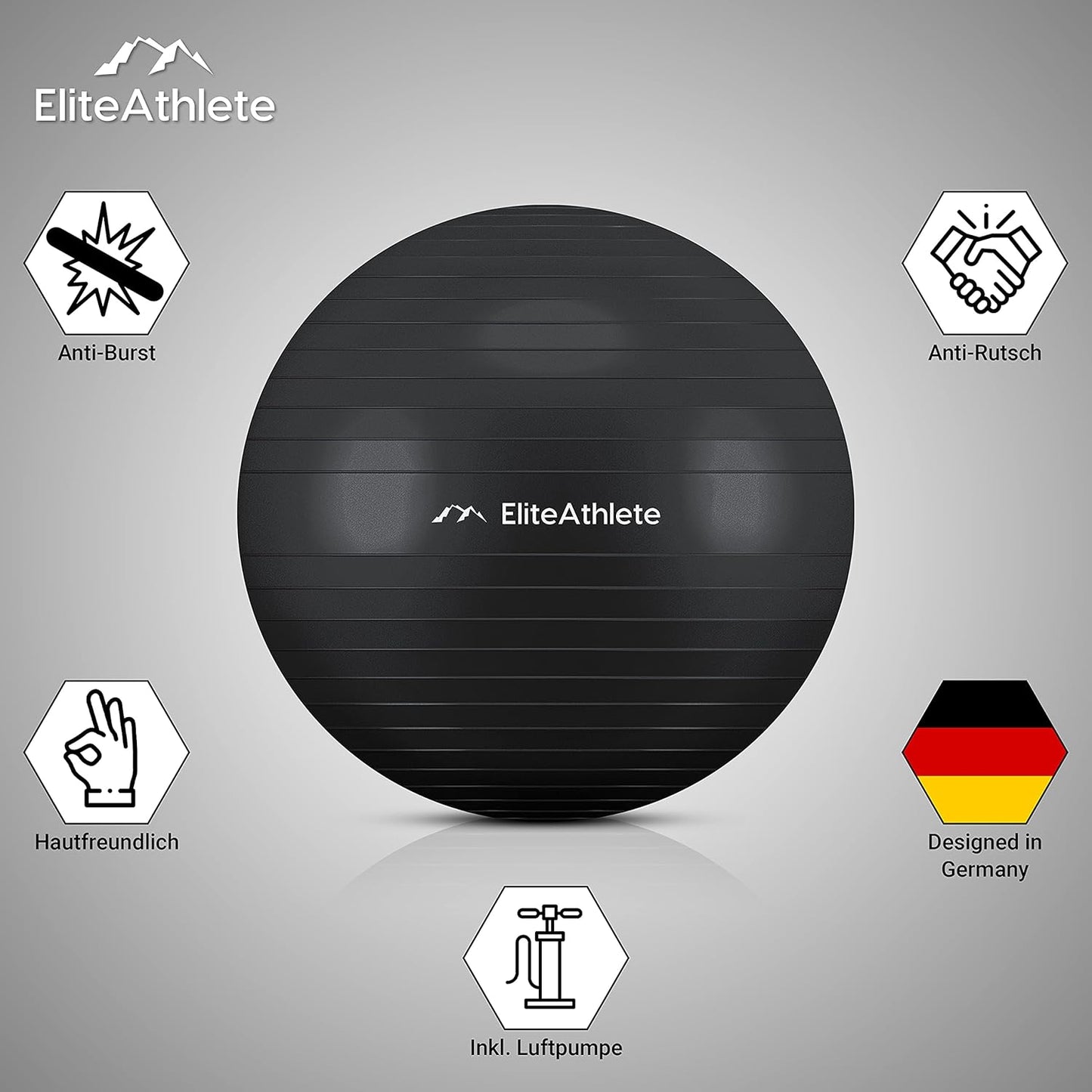 Ergonomischer Gymnastikball für Fitness und Schwangerschaft, Midnight Black 65cm