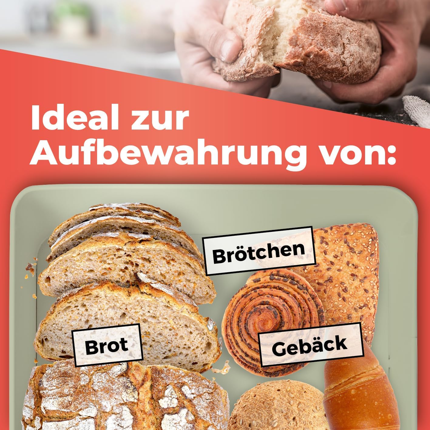 Brotkasten 30 x 23 x 14 cm Metall, Holzdeckel, Bambus, Mintgrün
