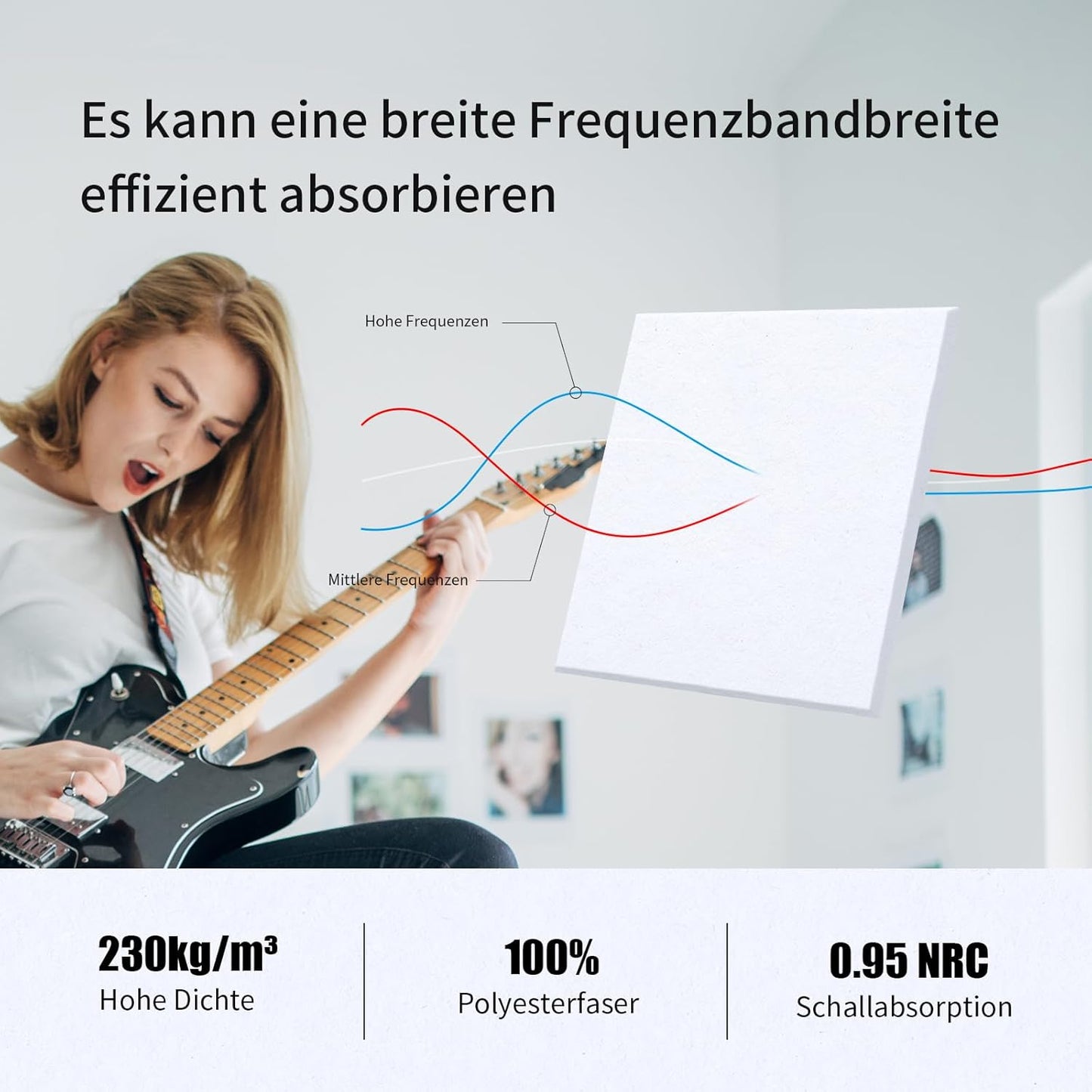 Selbstklebendes Akustikplatten-Set, 18-teilig, 18 Stück Porzellan weiß