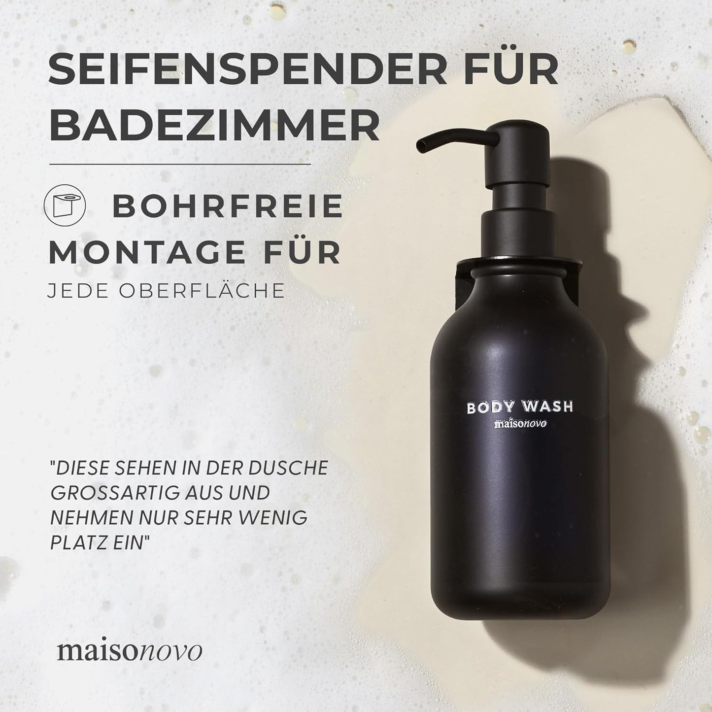 3er Set Shampooflaschen zum Befüllen mit Wandhalterung, Schwarz 3er Set