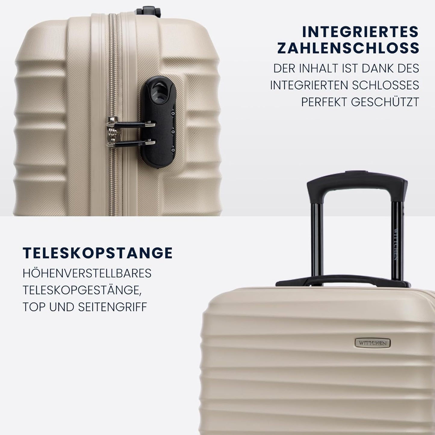 Reisekoffer Handgepäck mit Zahlenschloss (Grösse M), Beige Handgepäck