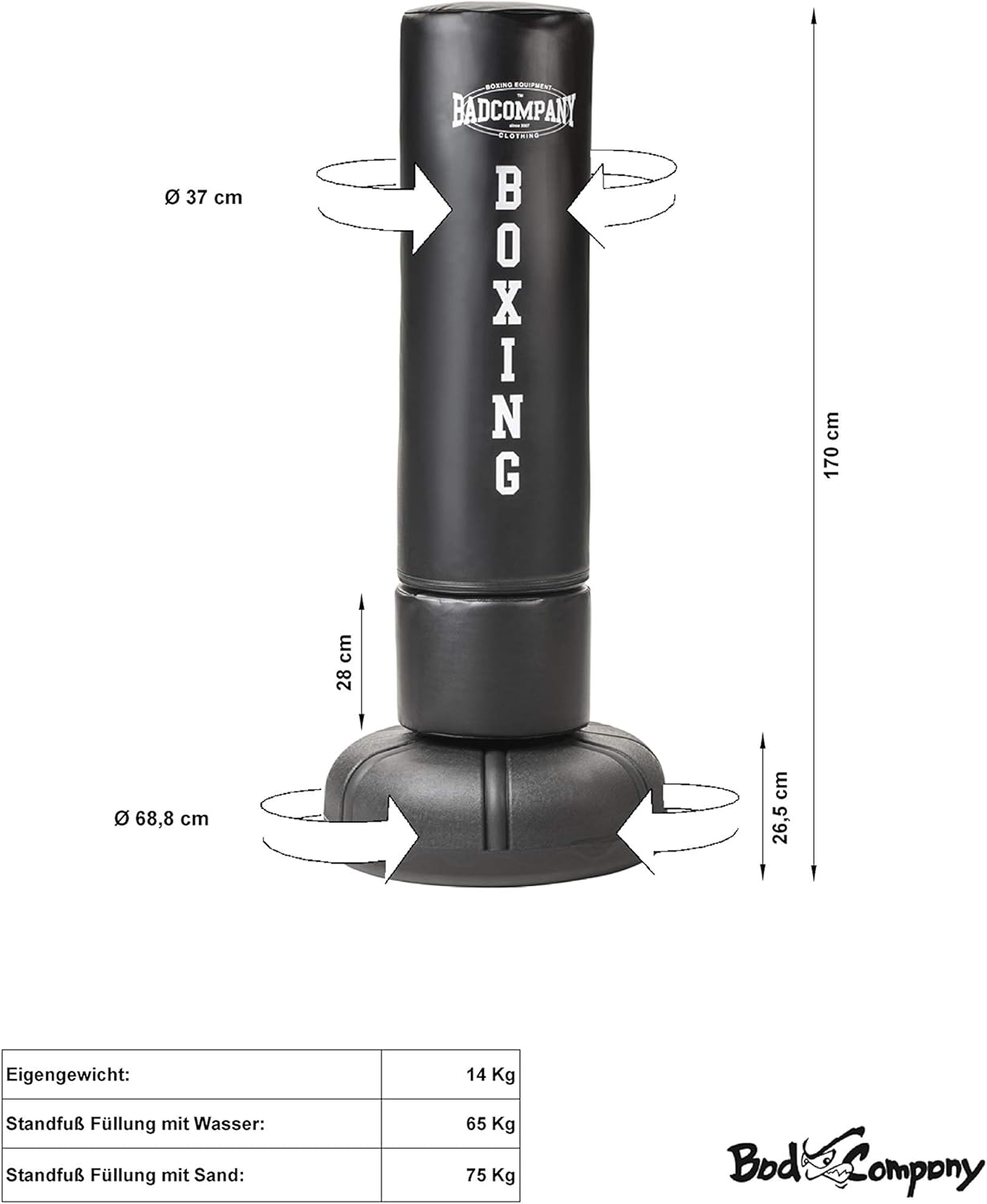 Freistehender Standboxsack, 170 x 37 cm