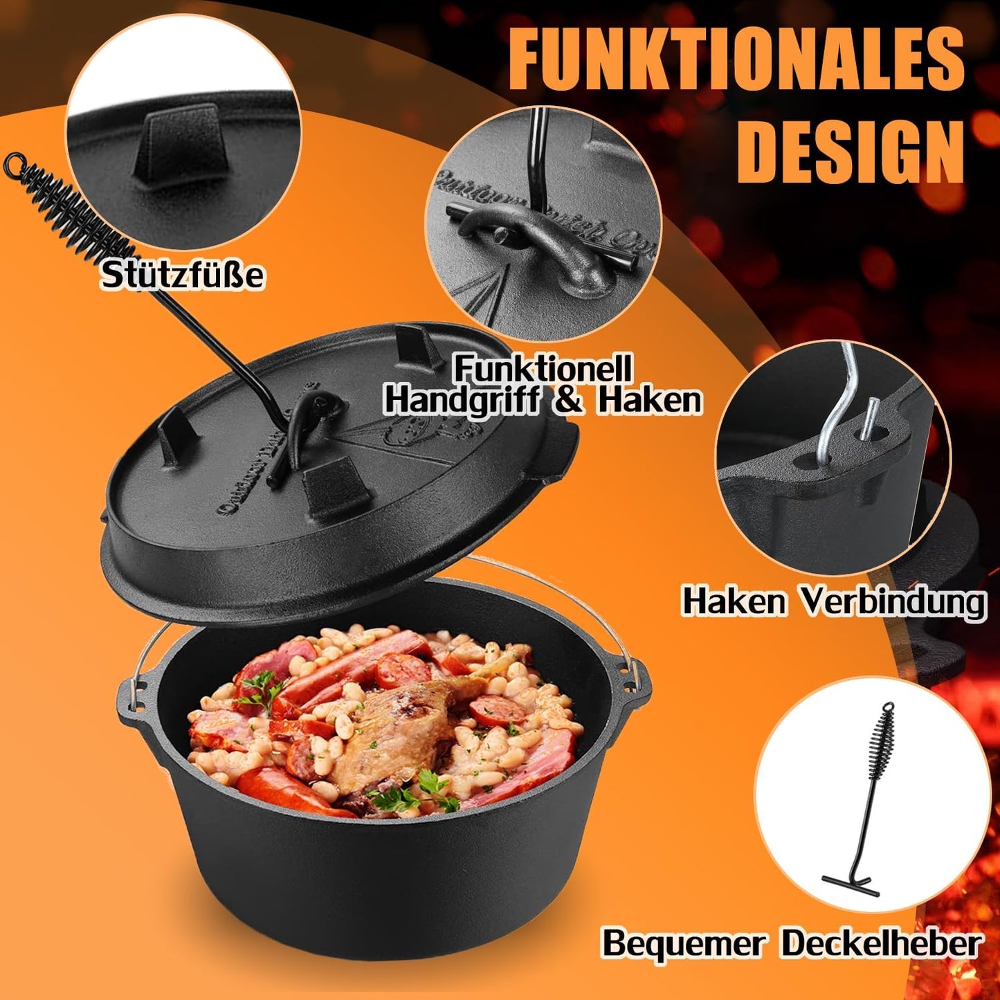 Dutch Oven mit Deckelheber, 9 Liter