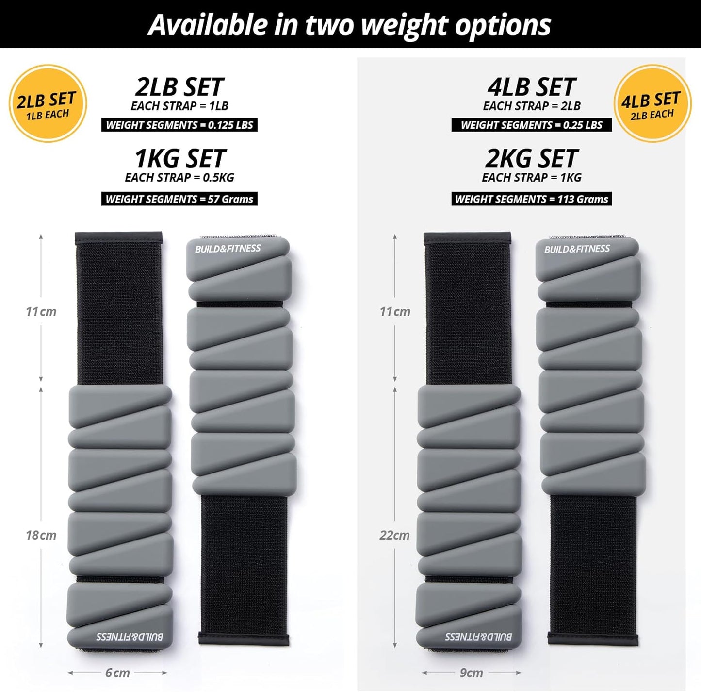 Handgelenk- und Knöchelgewichte Set (2 x 1 kg), Grau 2 kg (2 * 1 kg)