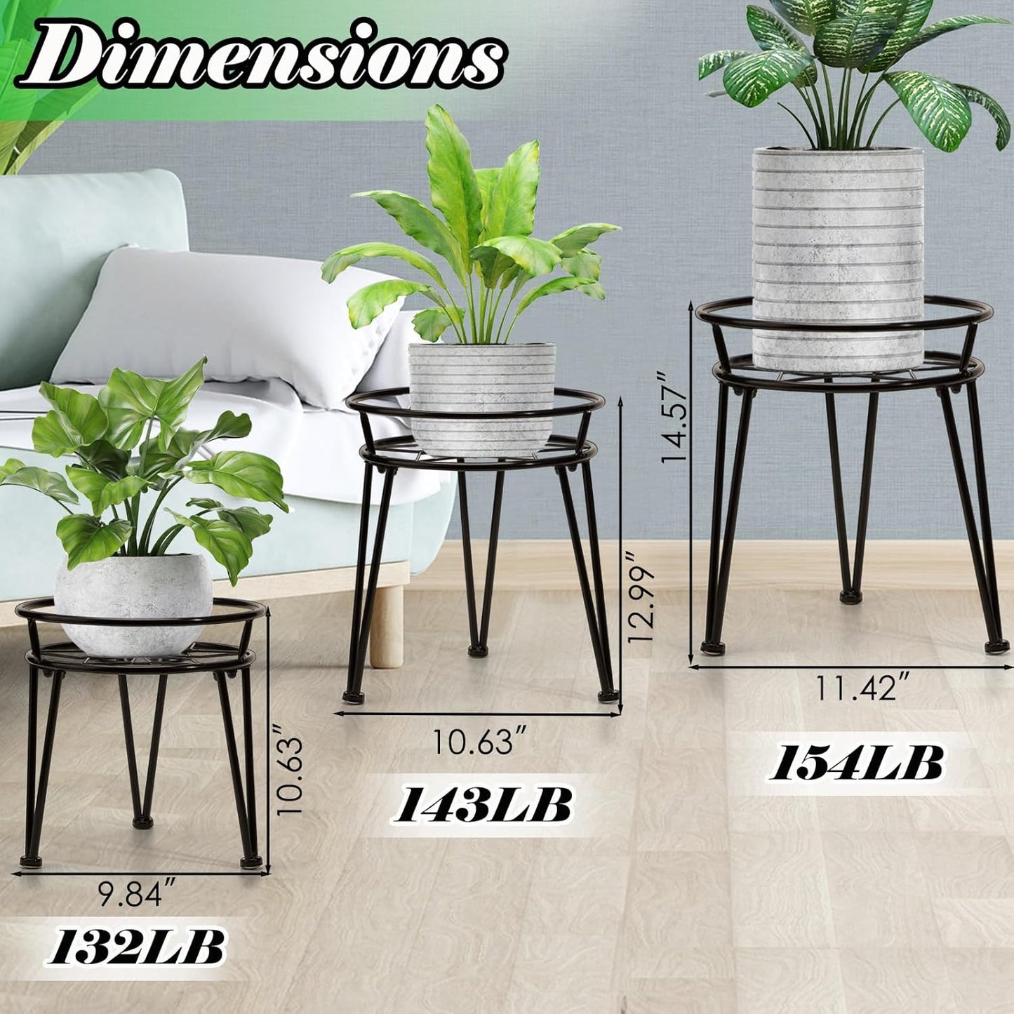 3er-Set Pflanzenständer, 3er-Pack, Schwarz