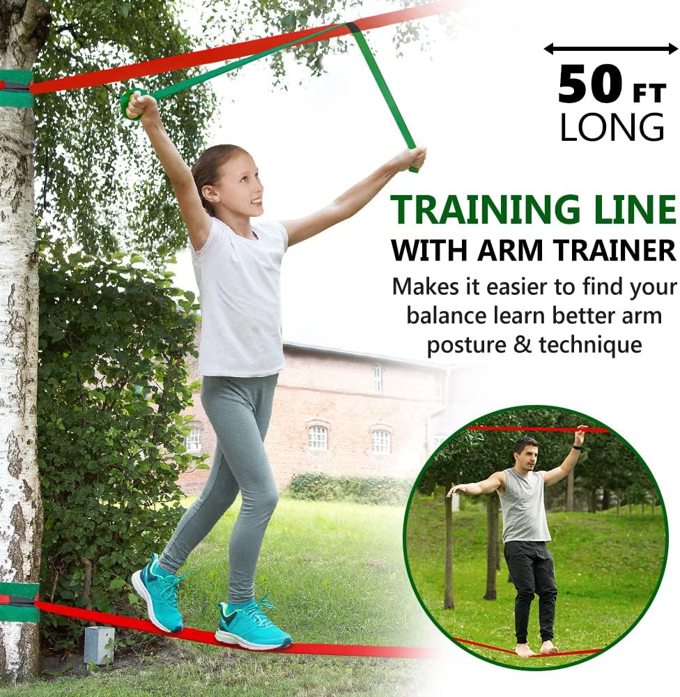 Ninja Slackline Set mit Hindernisparcours (30m, 10 Hindernisse), 15M Slackline×2 +10 Hindernisse