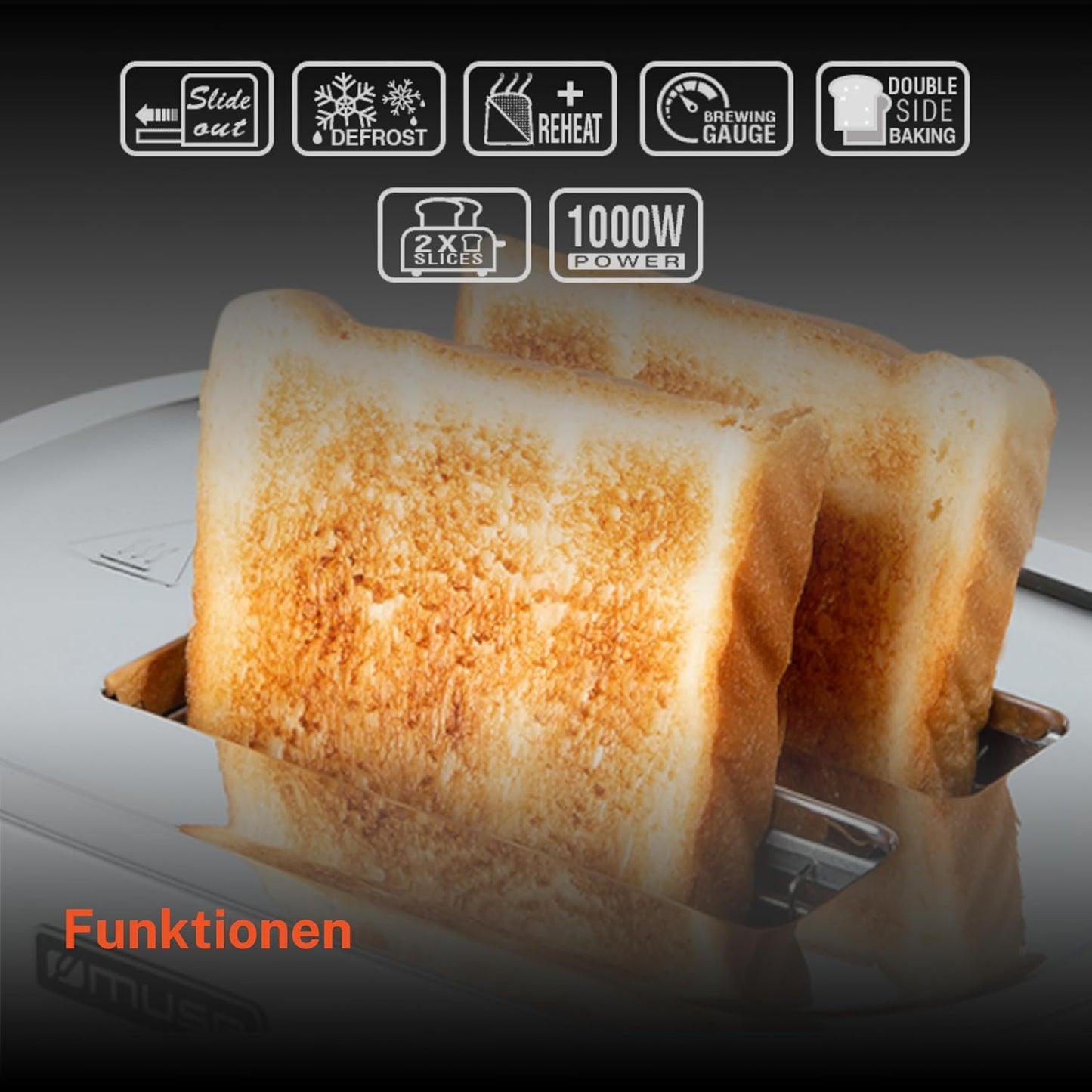 Edelstahl-Toaster im Retro-Design mit 6 Stufen, Schwarz