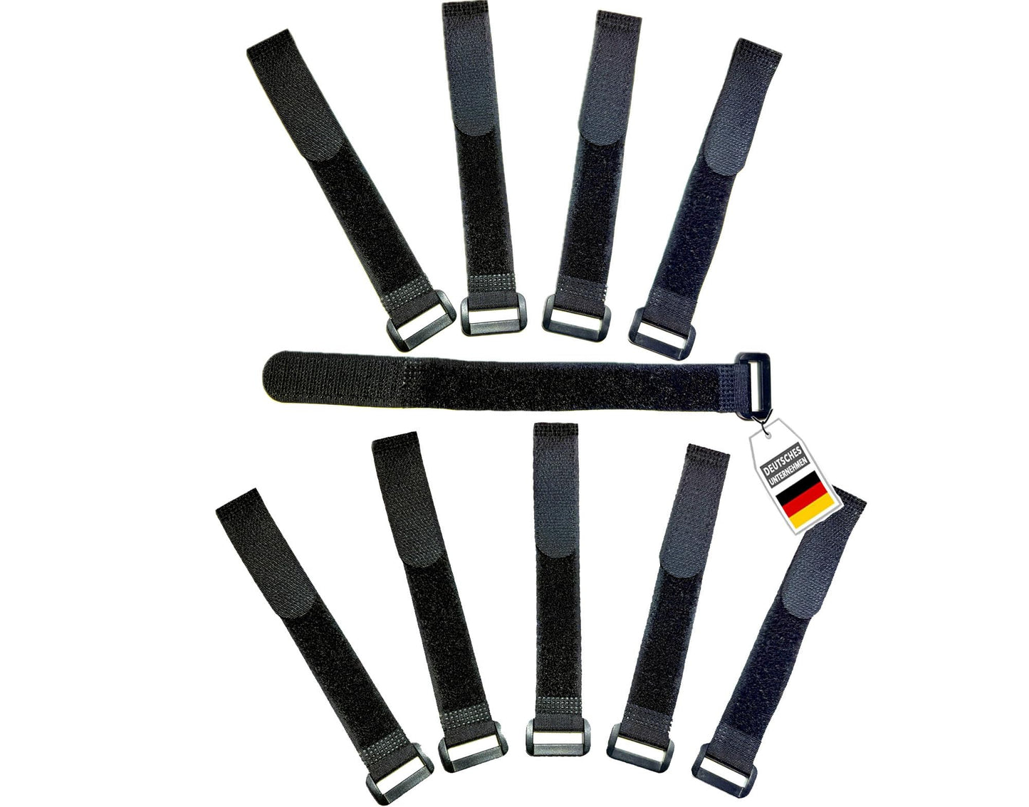 Wiederverschliessbare Klettkabelbinder mit Schnalle, 50cm - 10er-Pack Schwarz
