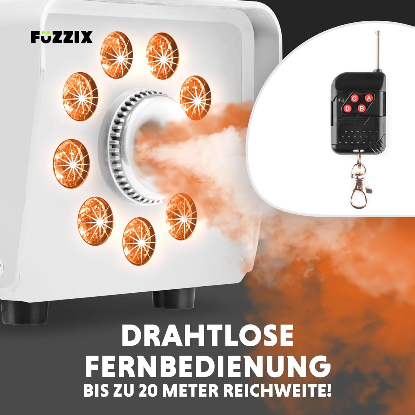 Mini-Nebelmaschine mit LED-Effekten (500W), Weiss + 9 LED|Nebelmaschine + 2L