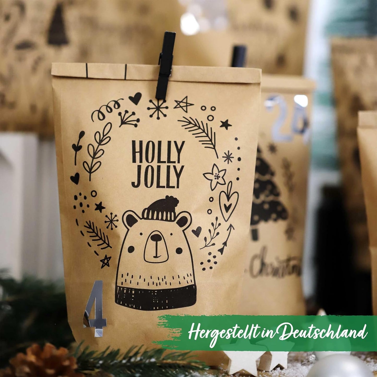 Adventskalender zum Befüllen, Braun Schwarz