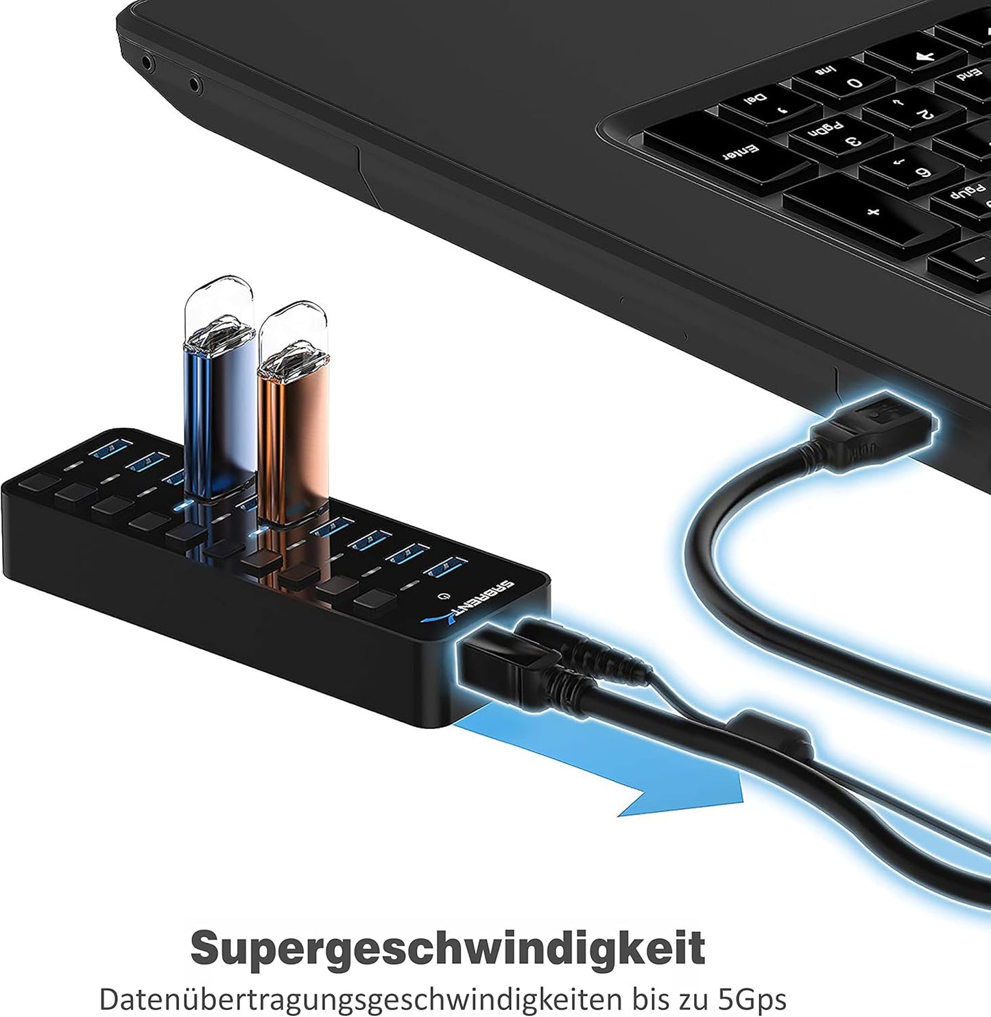 HB-BU10 USB-Hub 3.0 mit Netzteil, 10 Ports, 10 Port + netzteil