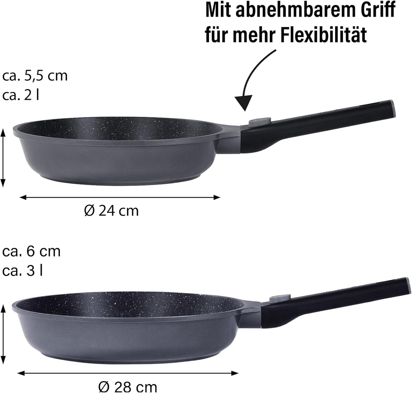 Pfannenset Aluguss mit abnehmbarem Griff (2-teilig)