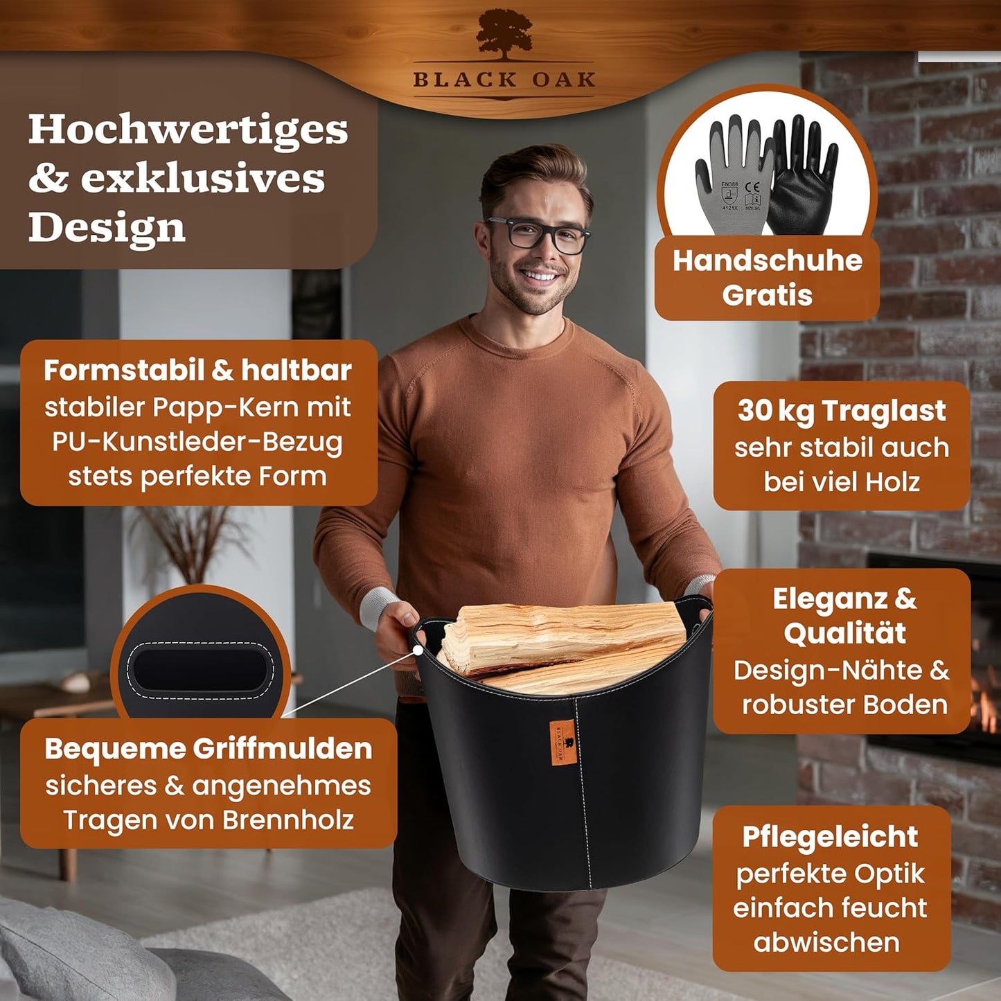 Korb für Kaminholz, 40 Liter 1er Set