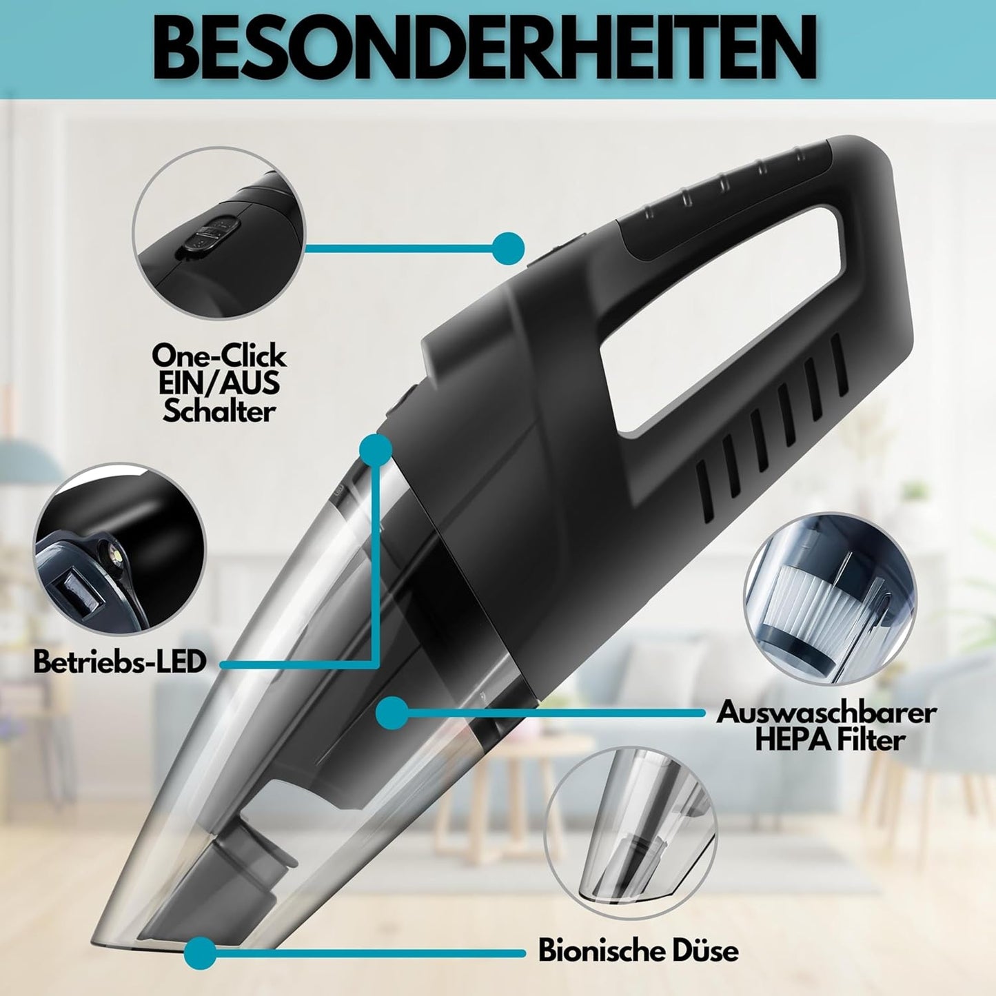 Kabelloser Handstaubsauger, Schwarz