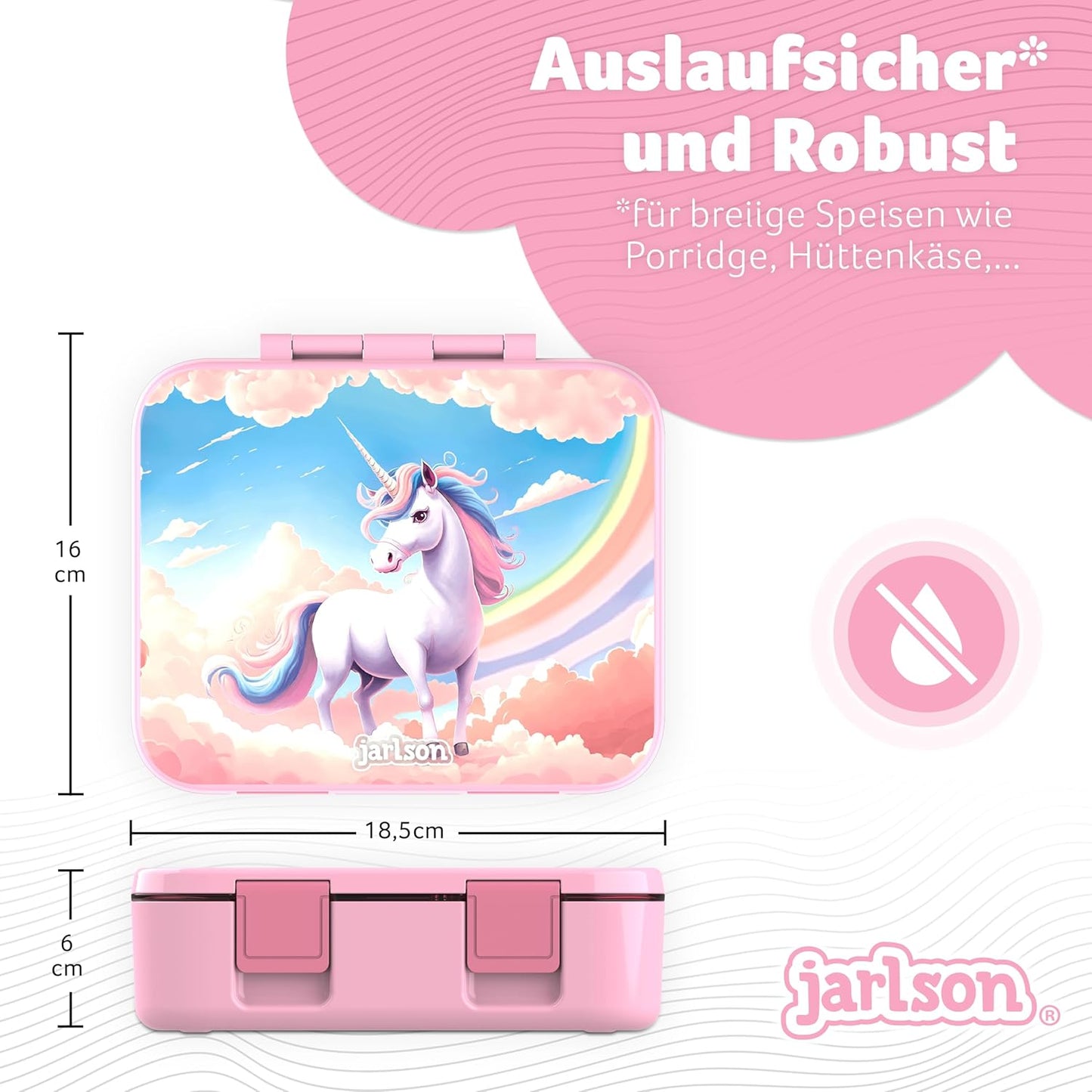 Kinder Bento Lunchbox mit Trennfächern, Einhorn Rosa