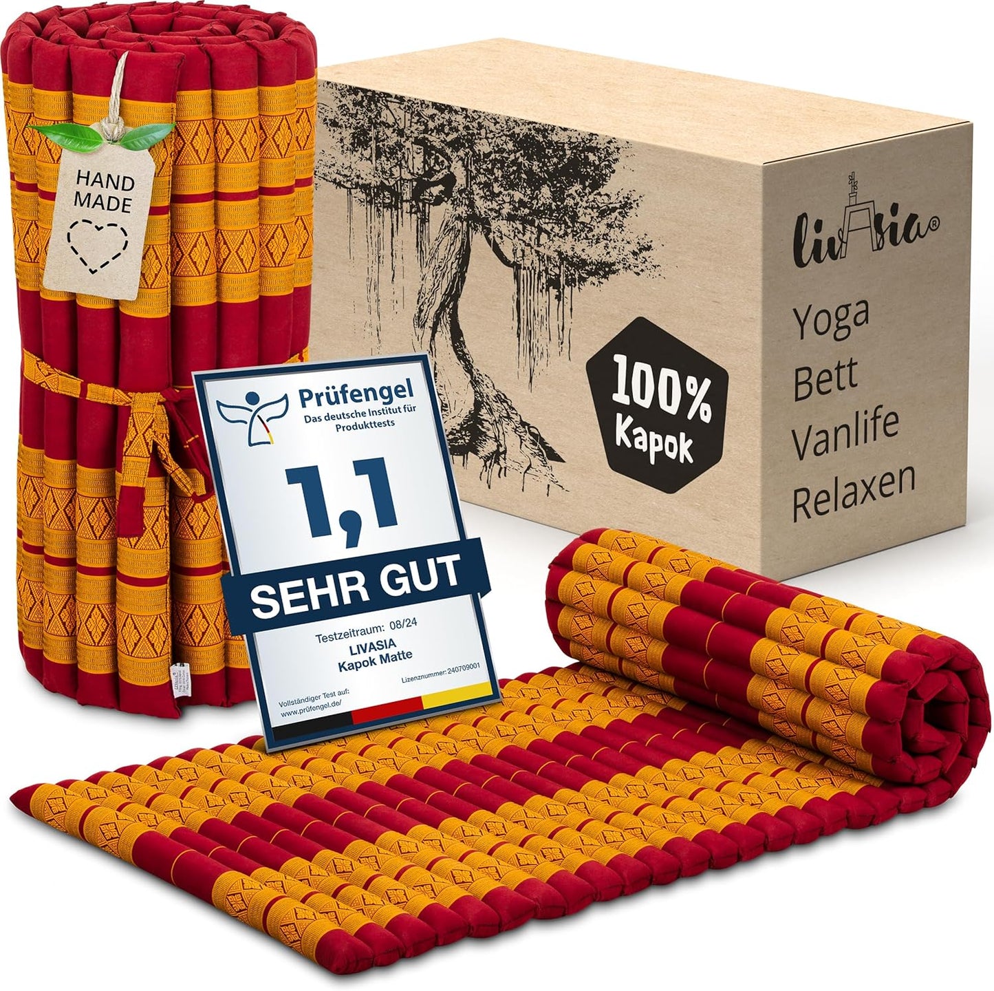 Rollmatratze für Gäste und Reisen (200 x 75 cm), M (200 x 75 cm) Rot/Gelb