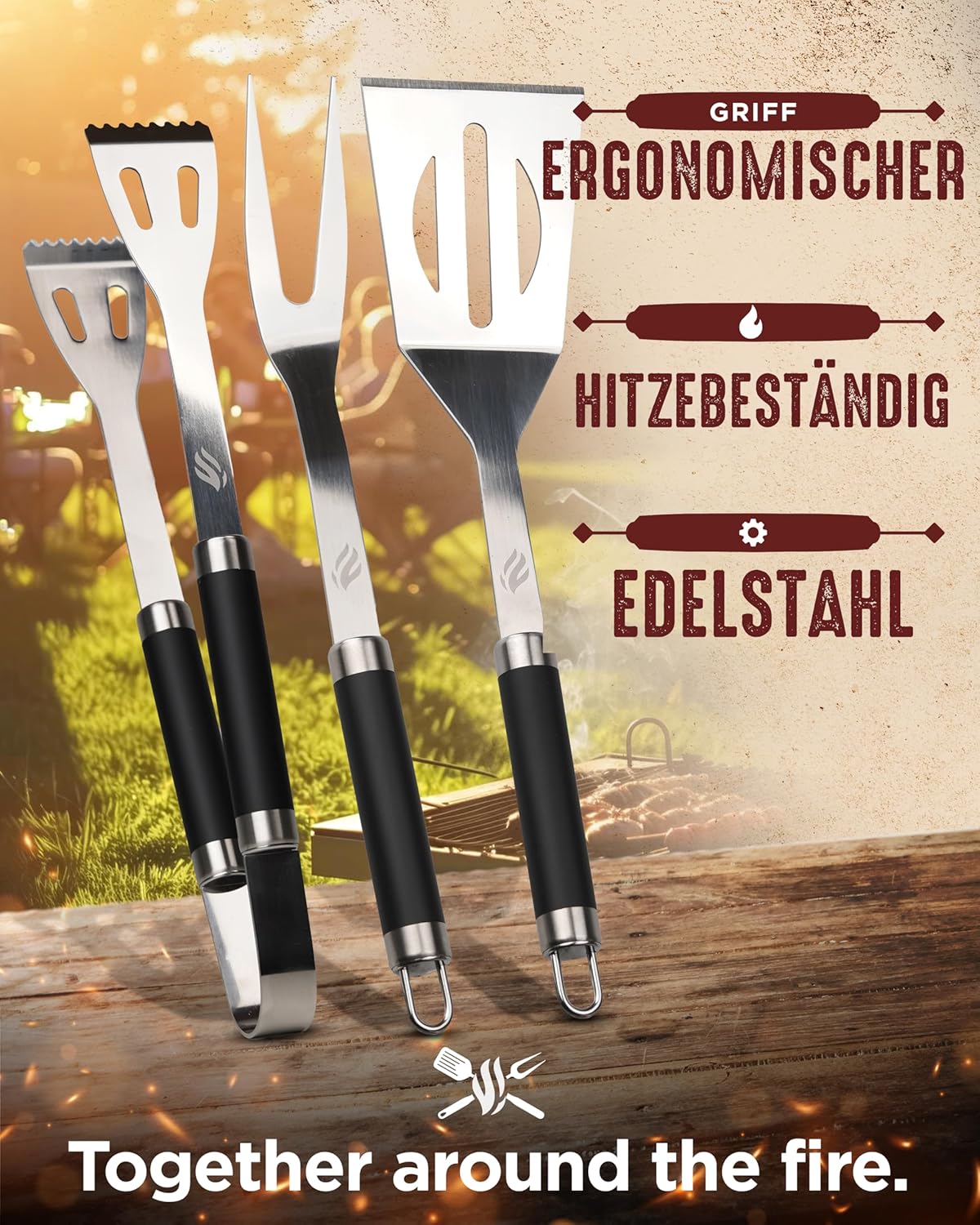 4-teiliges Grill Zubehör Set mit Tasche