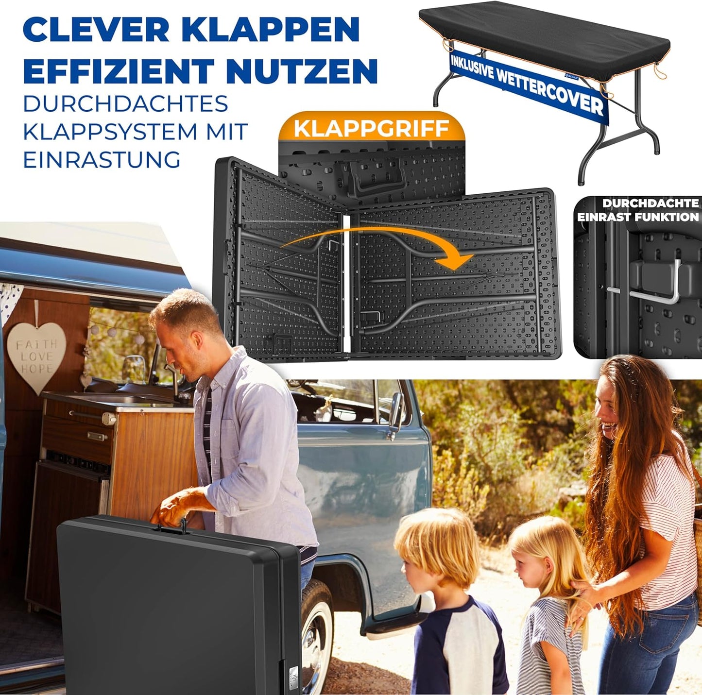 Klapptisch für Garten und Camping, Anthrazit
