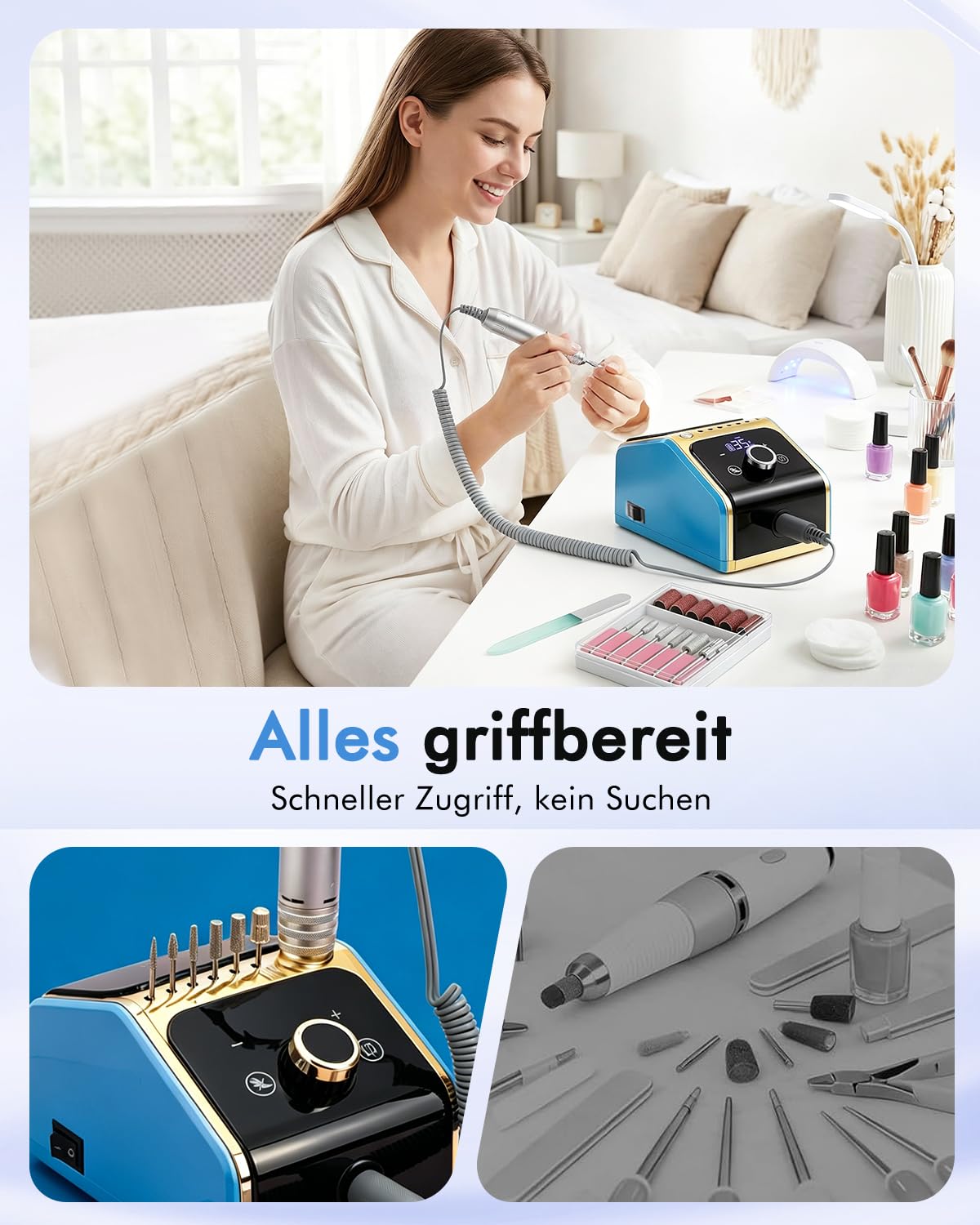 Elektrische Nagelfräsmaschine 35.000 U/min Set, Blau