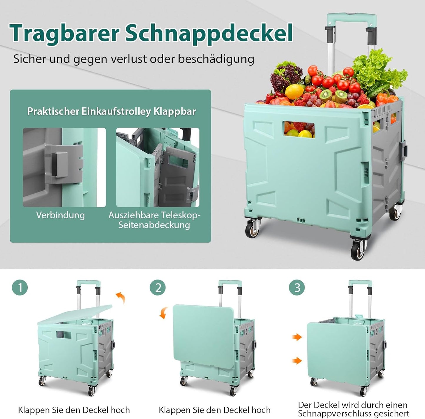 Klappbarer Einkaufstrolley, Grün Grau