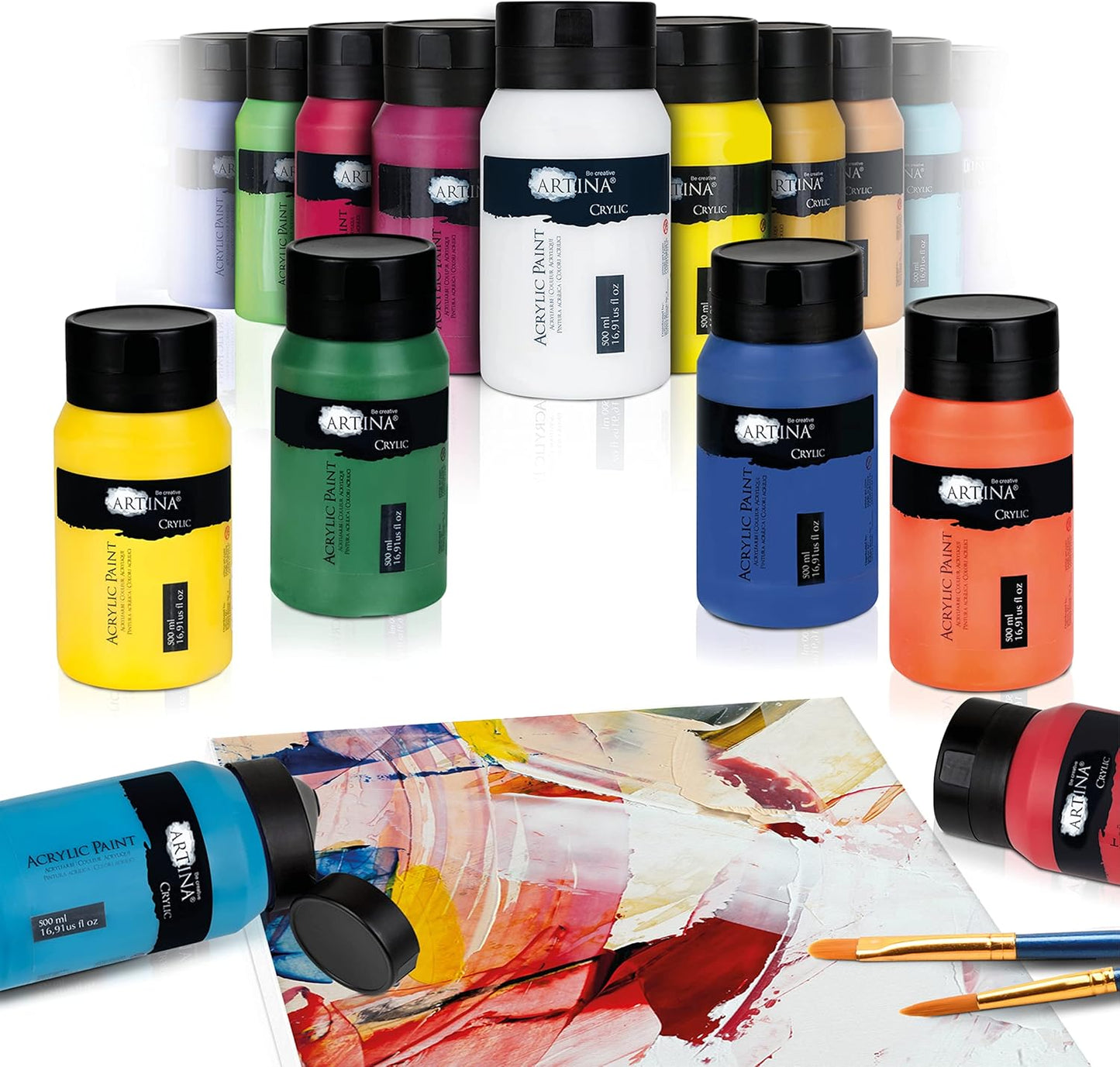 24-teiliges Acrylfarben-Set (24x500ml, wasserfest), 500 ml (24er Pack) mehrfarbig