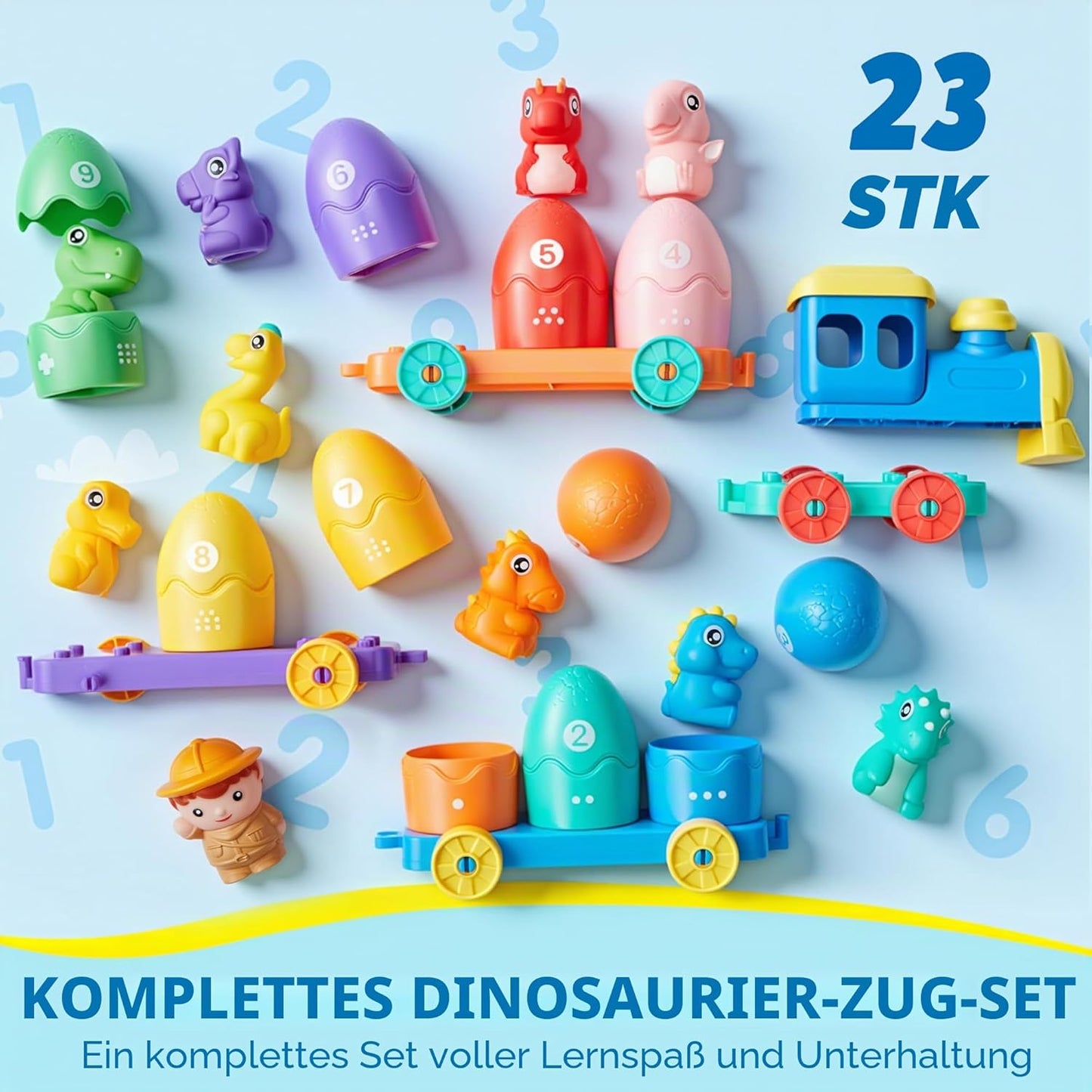Dinosaurierzug zum Zählen, Zuordnen und Sortieren, Dinosaurier