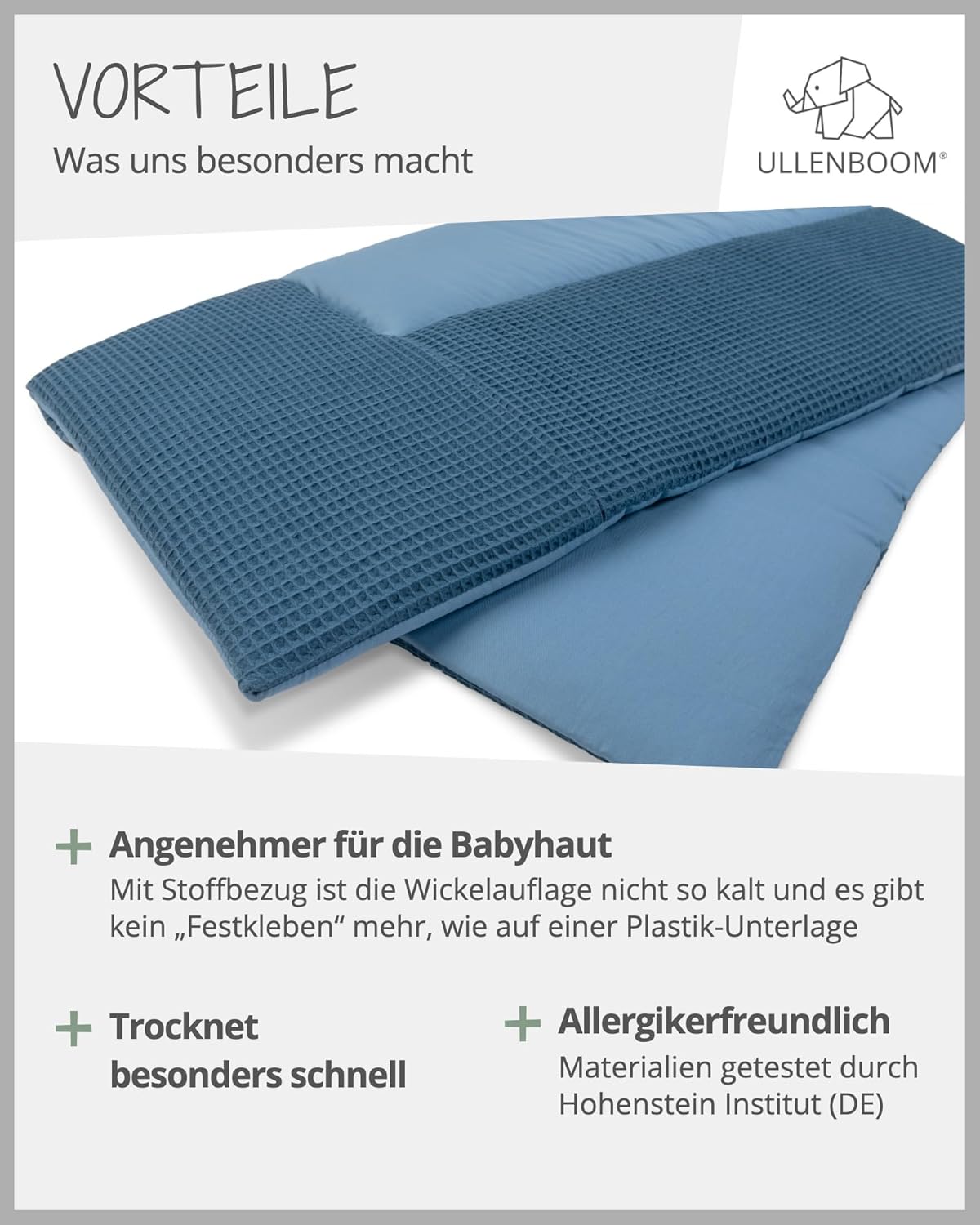 Wickelauflage 85x75 cm aus OEKO TEX Baumwolle, Blau Wickelauflage