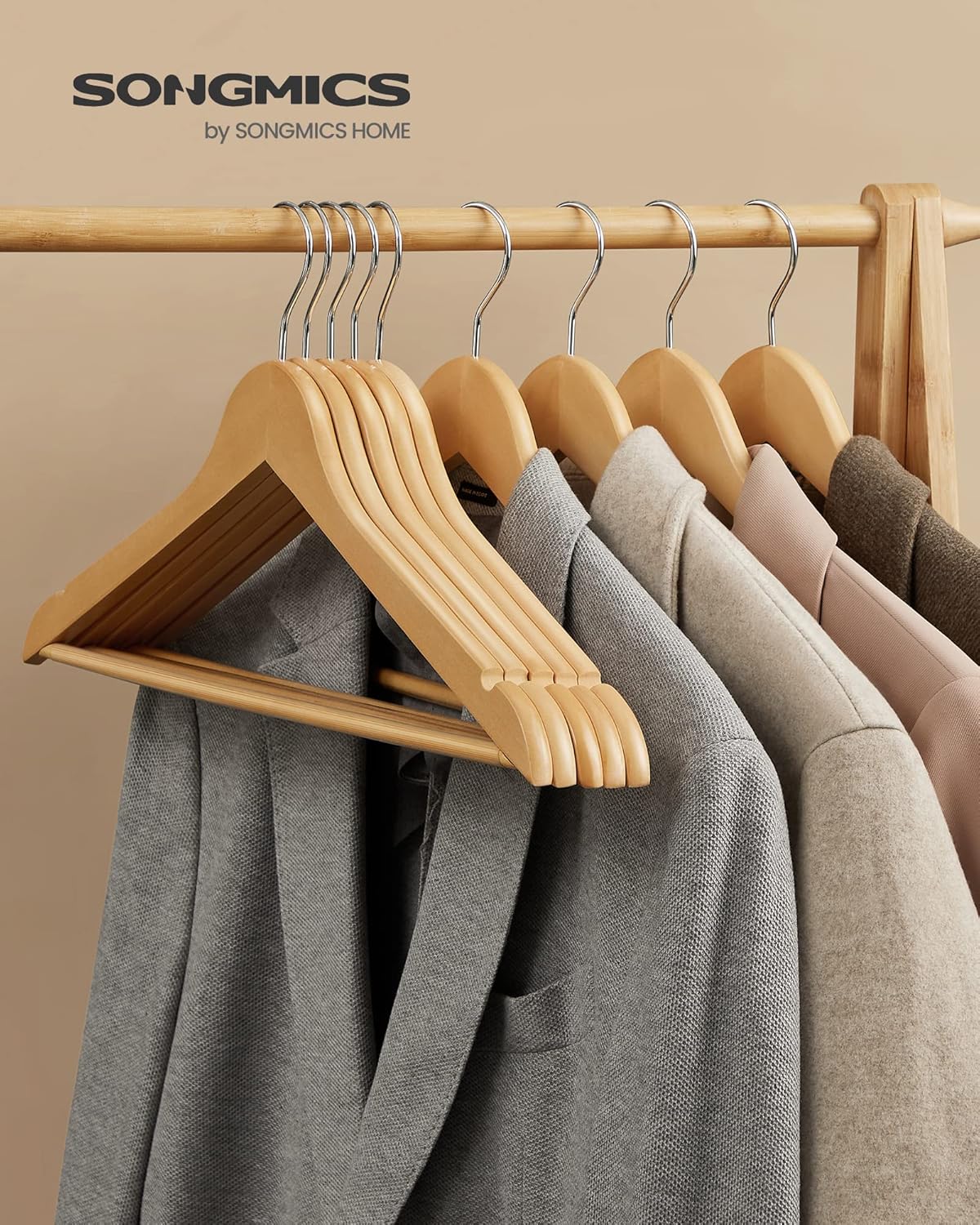 10er-Set Kleiderbügel, Naturfarben + Silbern 10 Stück