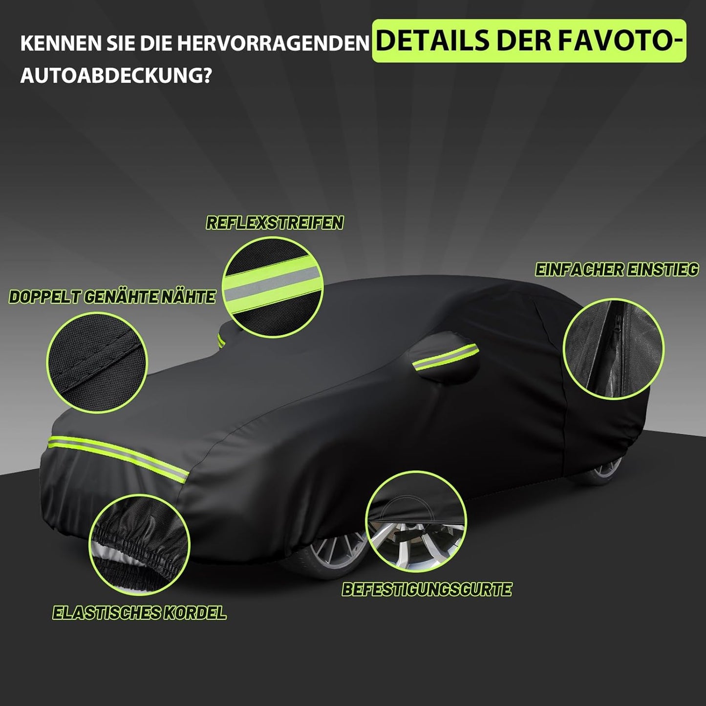 Autoabdeckung für Limousine (450-495 cm), Schwarz 450-495 cm Limousine