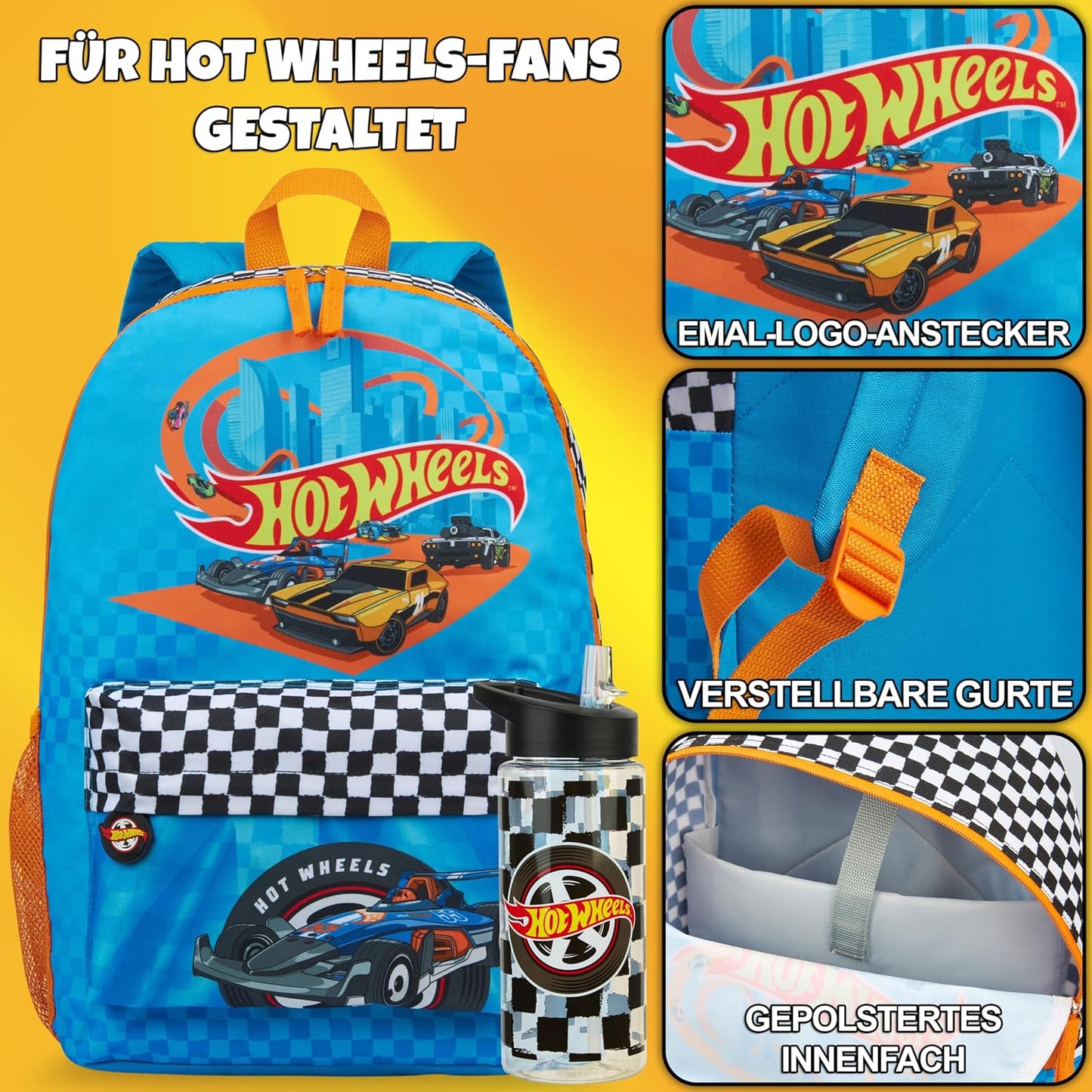 Kinderrucksack & Trinkflasche Set, Multi Hot Wheels