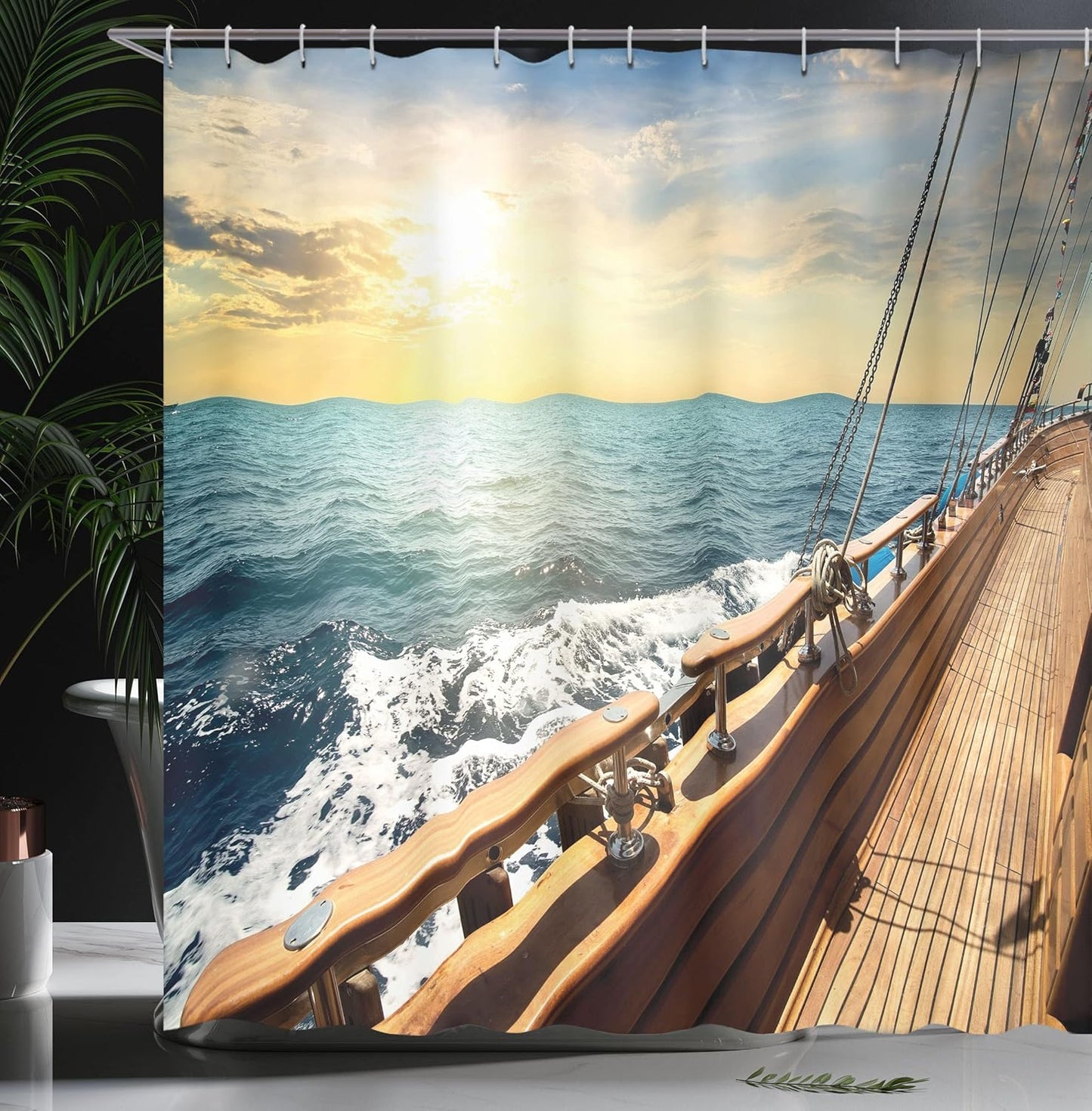Duschvorhang Segelboot, H240 x B175 cm (1er Pack) Creme und Blau