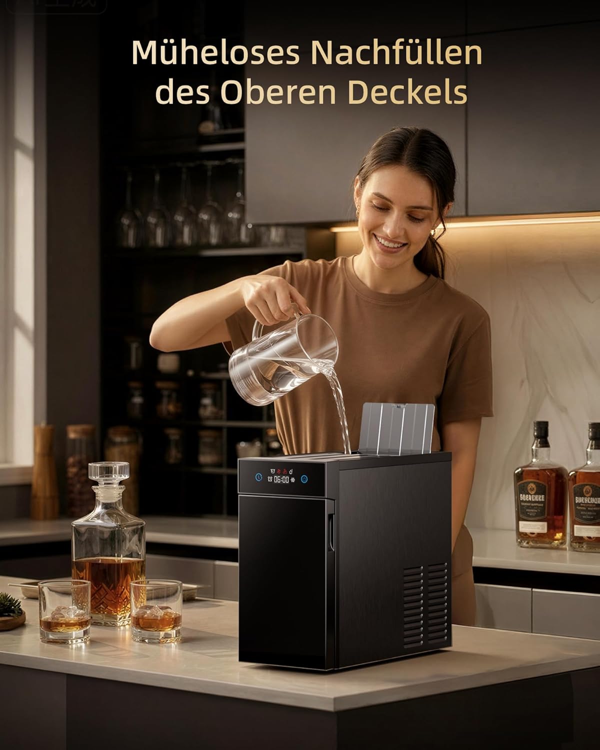 Eiswürfelmaschine mit LED-Touchdisplay, Tiefschwarz