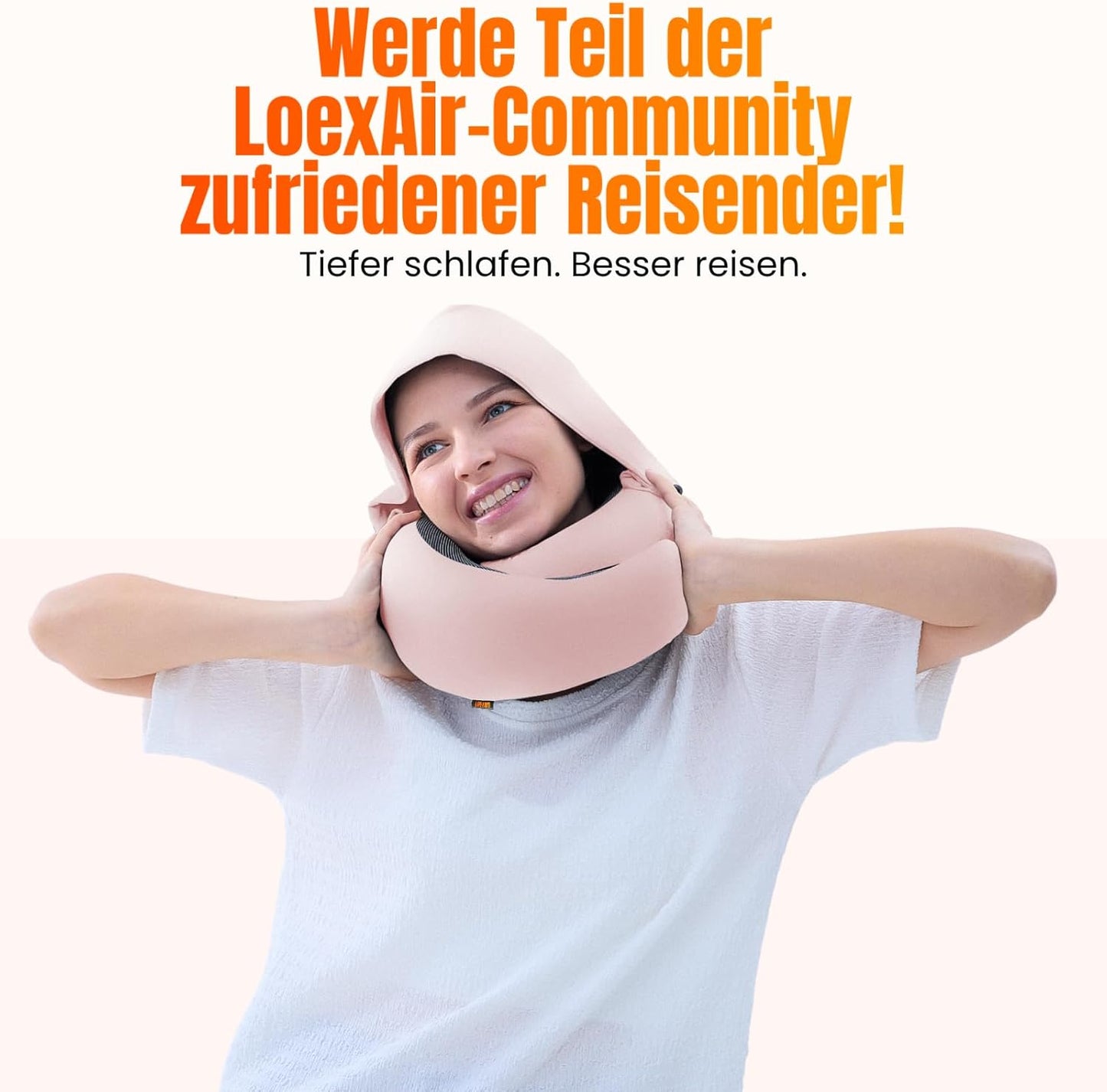 Nackenkissen mit Kapuze aus Memory-Schaum für Reisen, Sakura Pink Hooded Pro