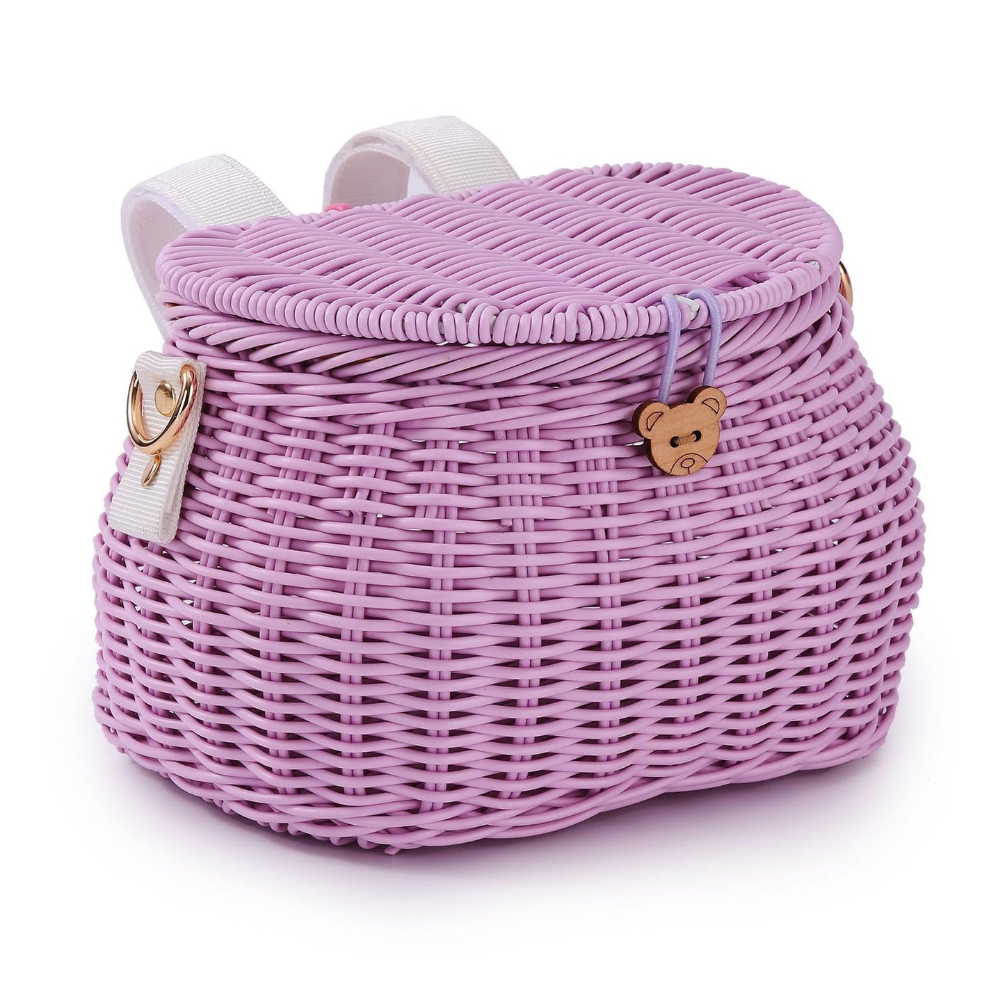 Abnehmbarer Kinderfahrradkorb, Rattan-Design, Violett