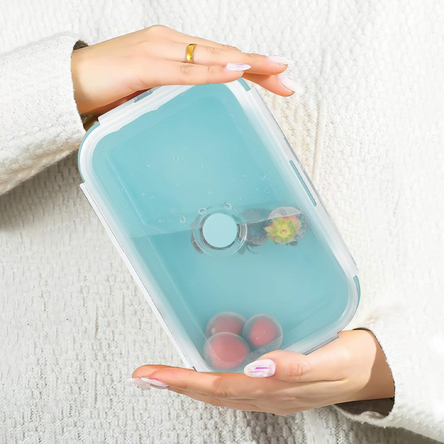 Faltbares Food Container-Set, 4-teilig mit Deckel, Hellblau