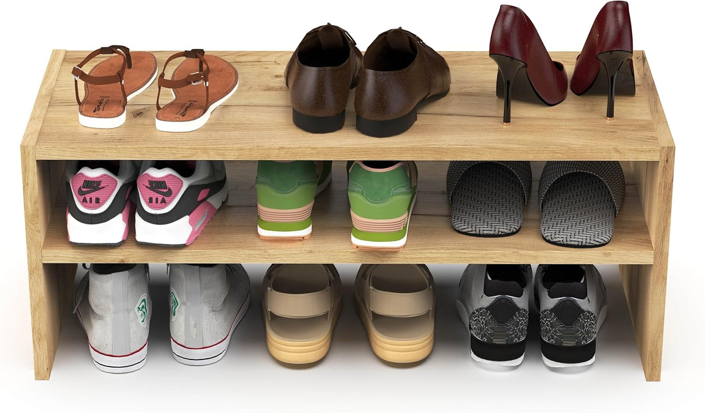 Platzsparendes Schuhregal mit 2 Ebenen, Premium Eiche