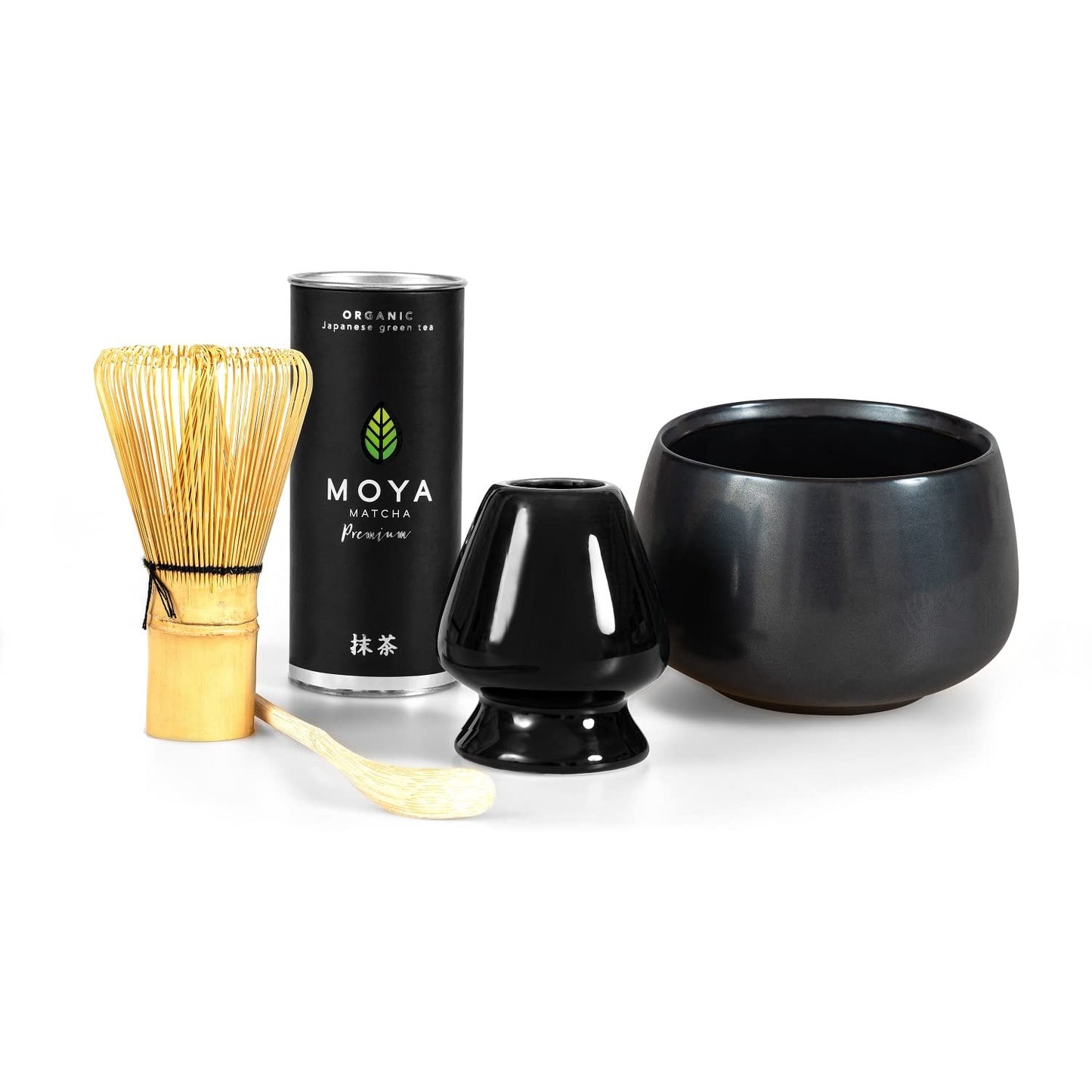 Matcha Teezeremonie-Set (5-teilig), 5-teiliges Premium Matcha Set schwarzer Schale