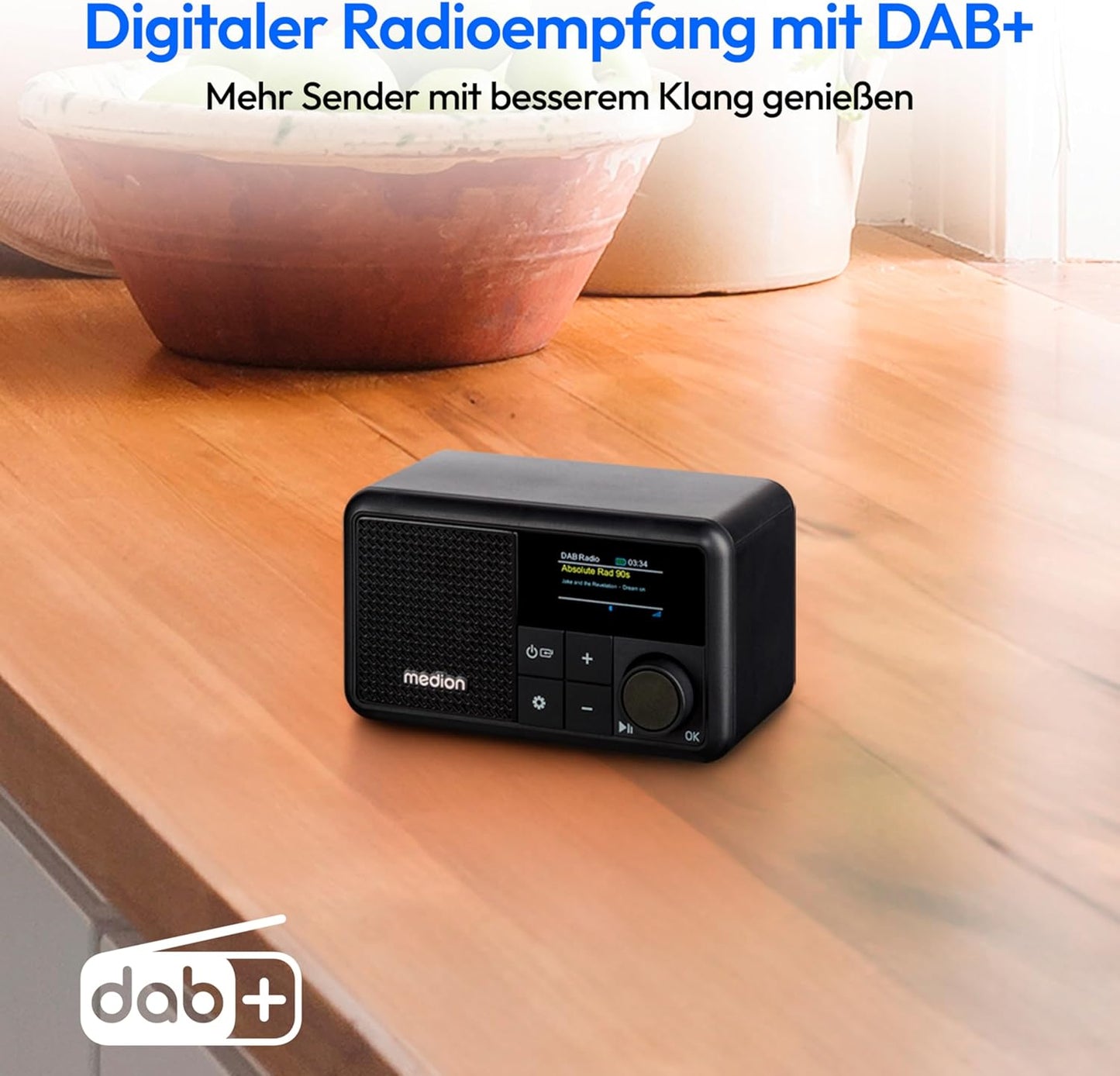 Tragbares Mini DAB+ Radio mit Bluetooth und Wecker, schwarz