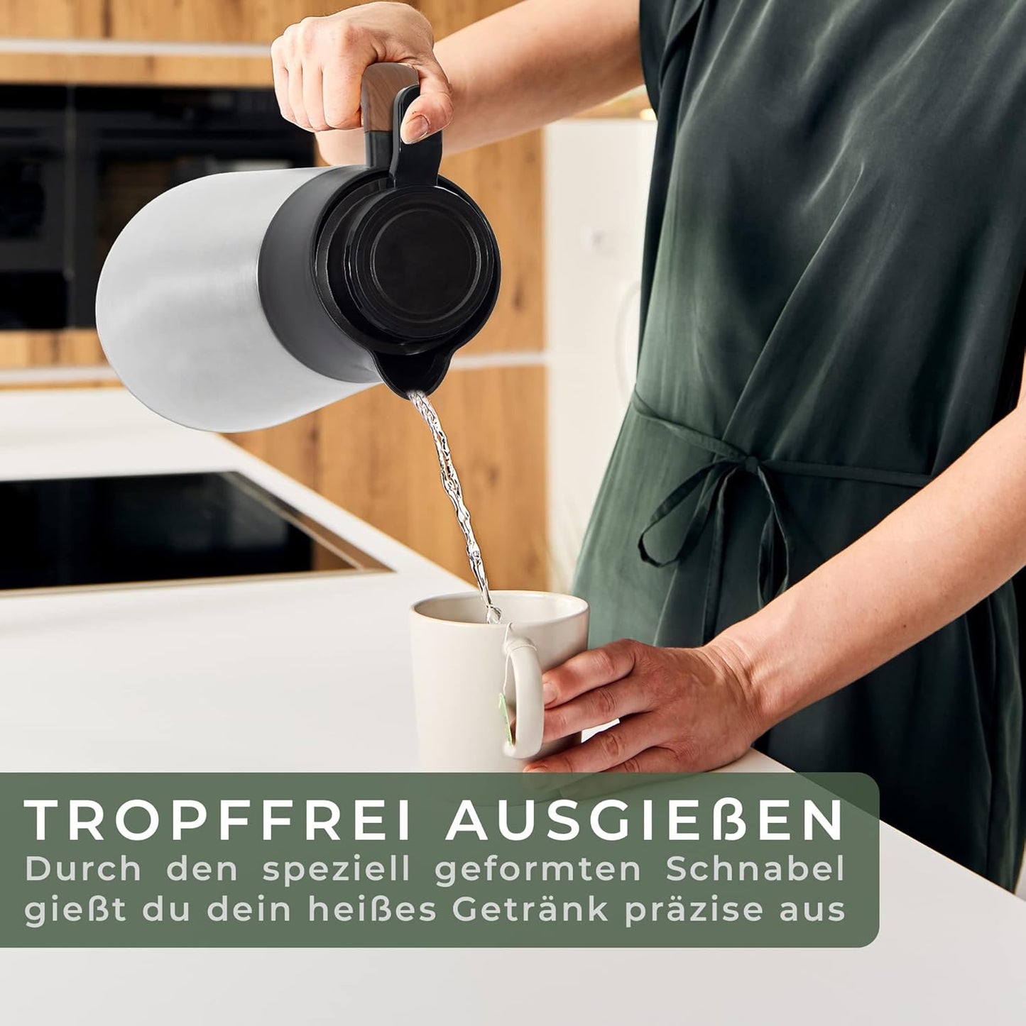 Thermoskanne mit tropffreiem Ausguss, 1.5 Liter, Edelstahl