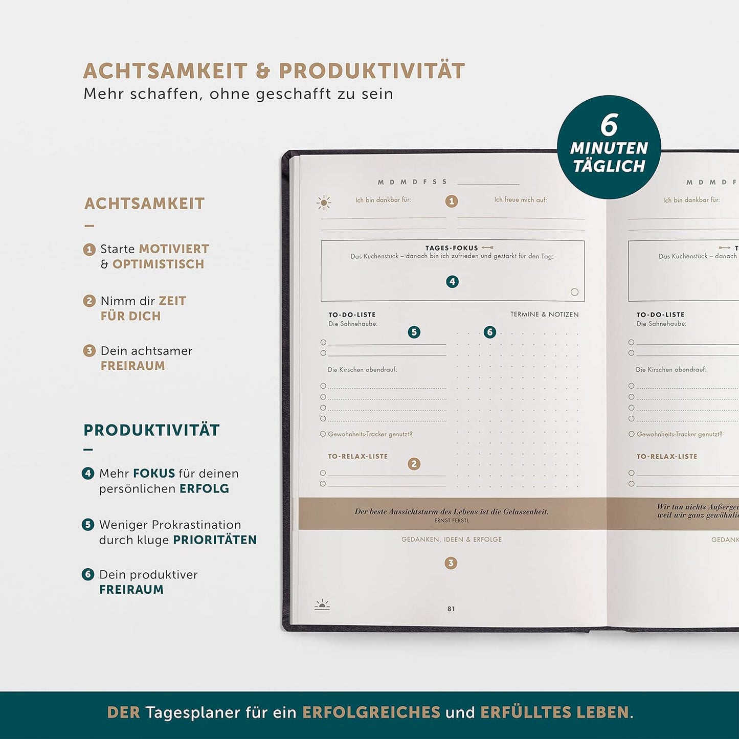 Das 6-Minuten Erfolgsjournal, Anthrazit (veganes Ledercover)