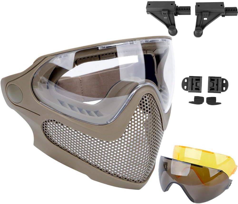 Taktische Sicherheitsmaske mit Antibeschlagbrille-Set, TAN