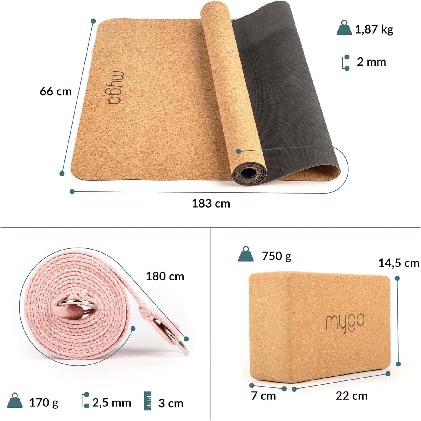 Yoga-Starter-Set mit Matte, Blöcken & Gurt, Rosa